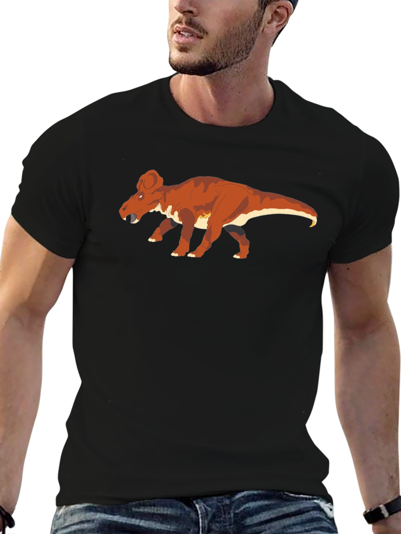 Black Pachycephalosaurus Dinosaur Graphic Tee view 6