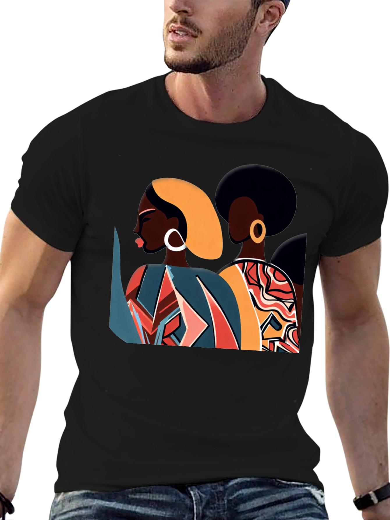 Black Retro Afro Women Graphic Tee - Stylish Black T-Shirt view 6