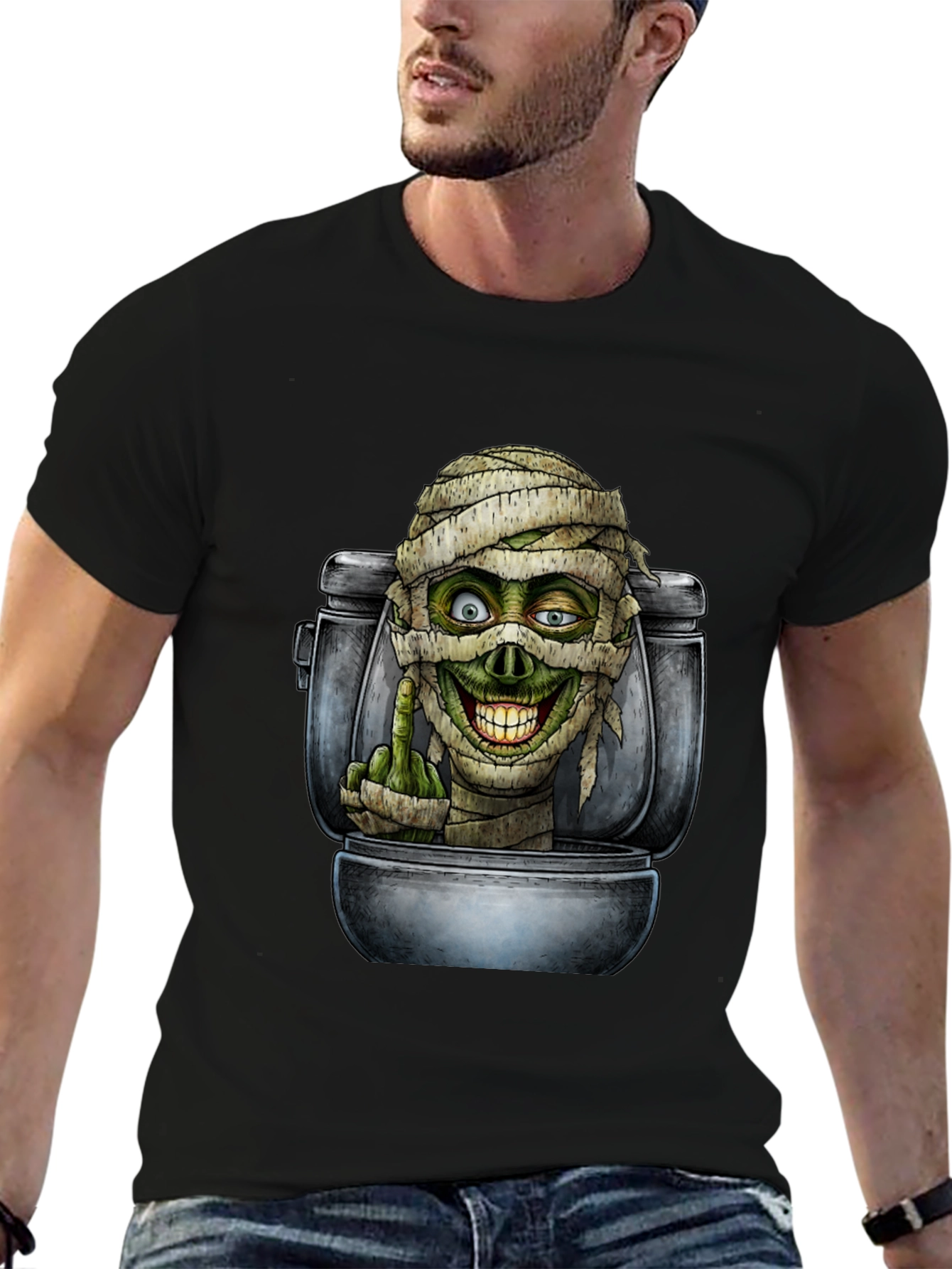 Black Toilet Mummy Graphic T-Shirt view 6