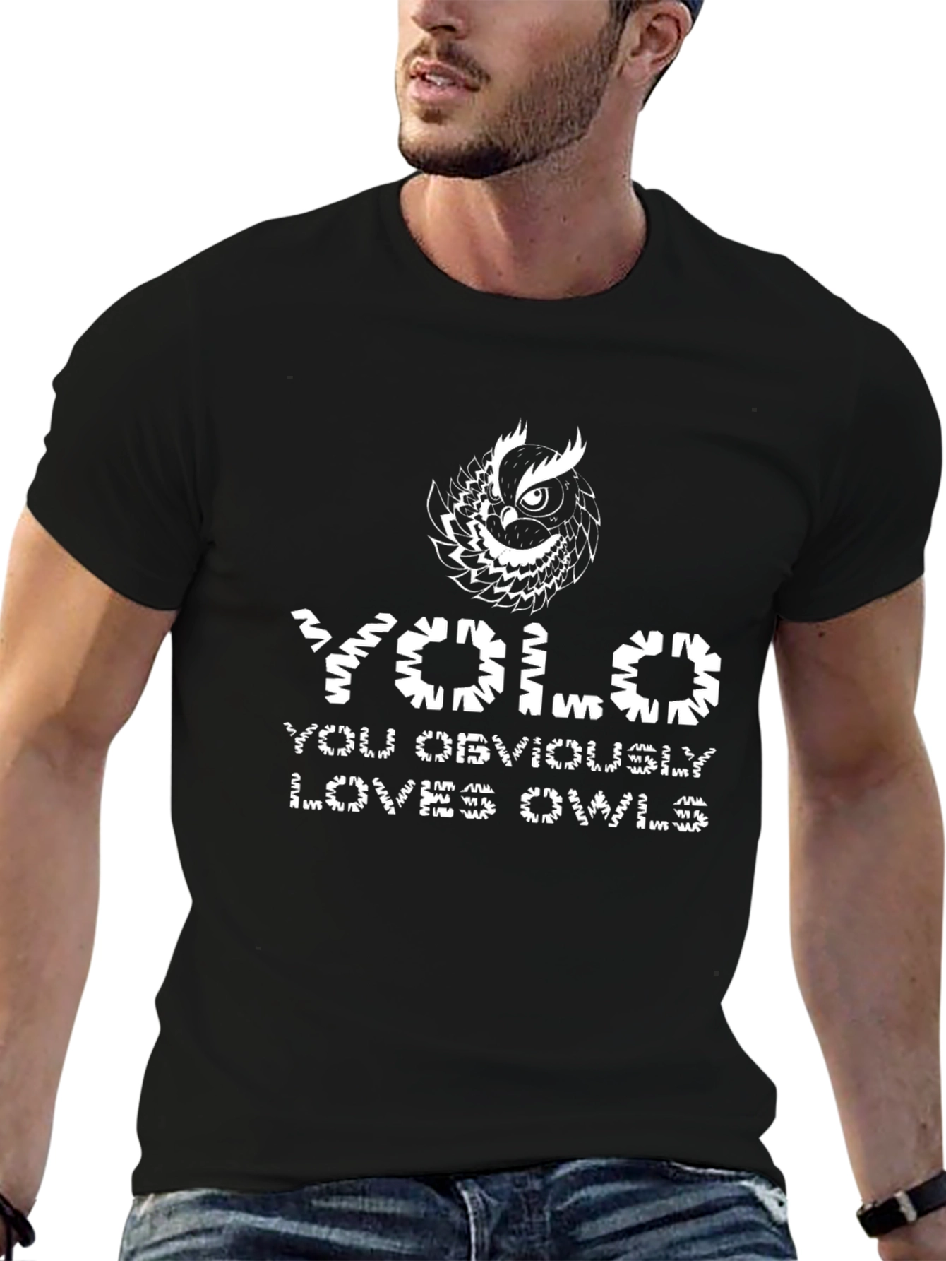 Black YOLO You Obviously Love Owls Graphic Tee view 6