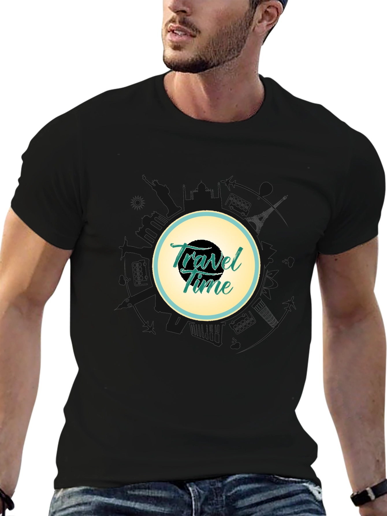 Black Travel Time Graphic Black T-Shirt view 6