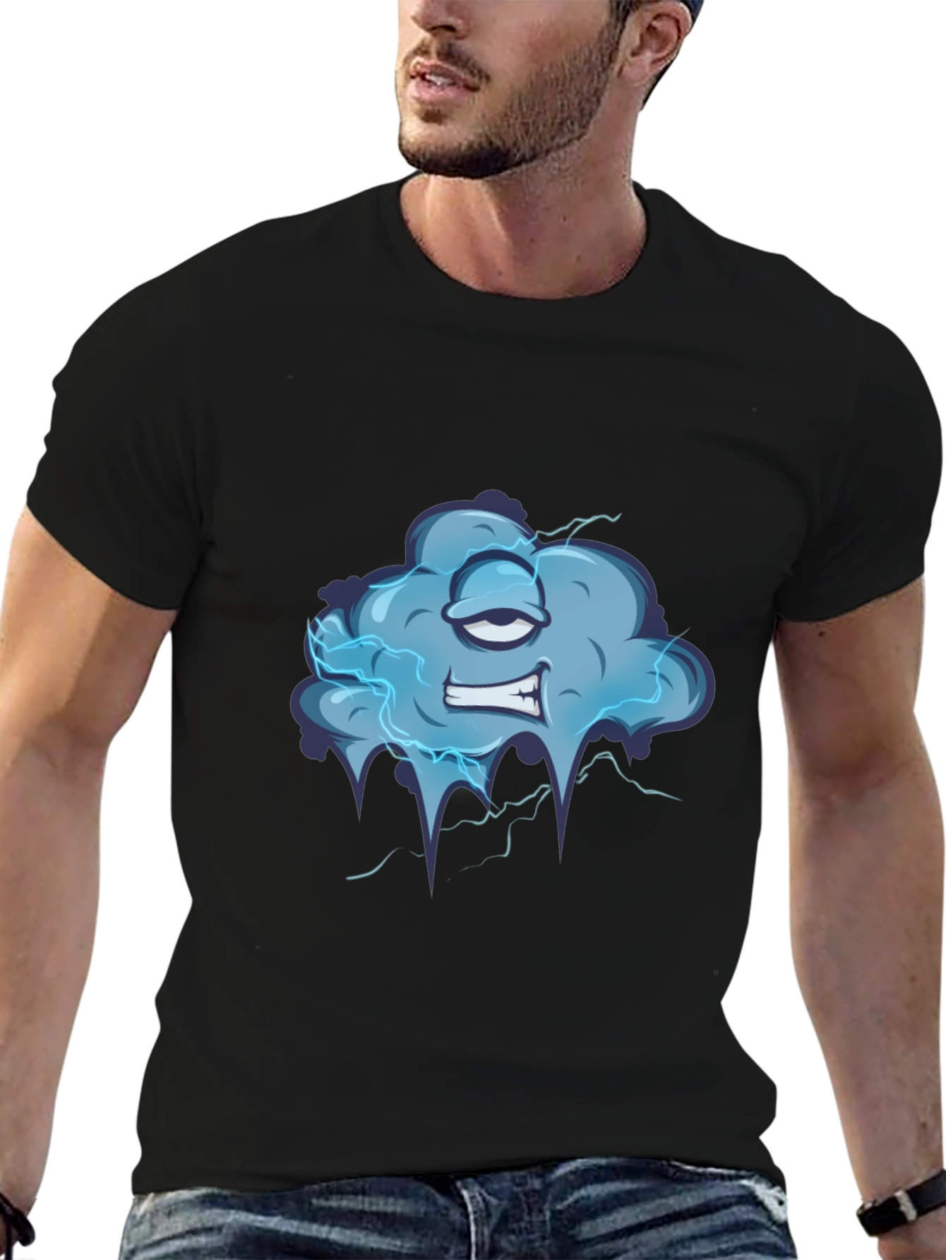 Black Cartoon Cloud Graphic Tee - Men's Black T-Shirt view 6