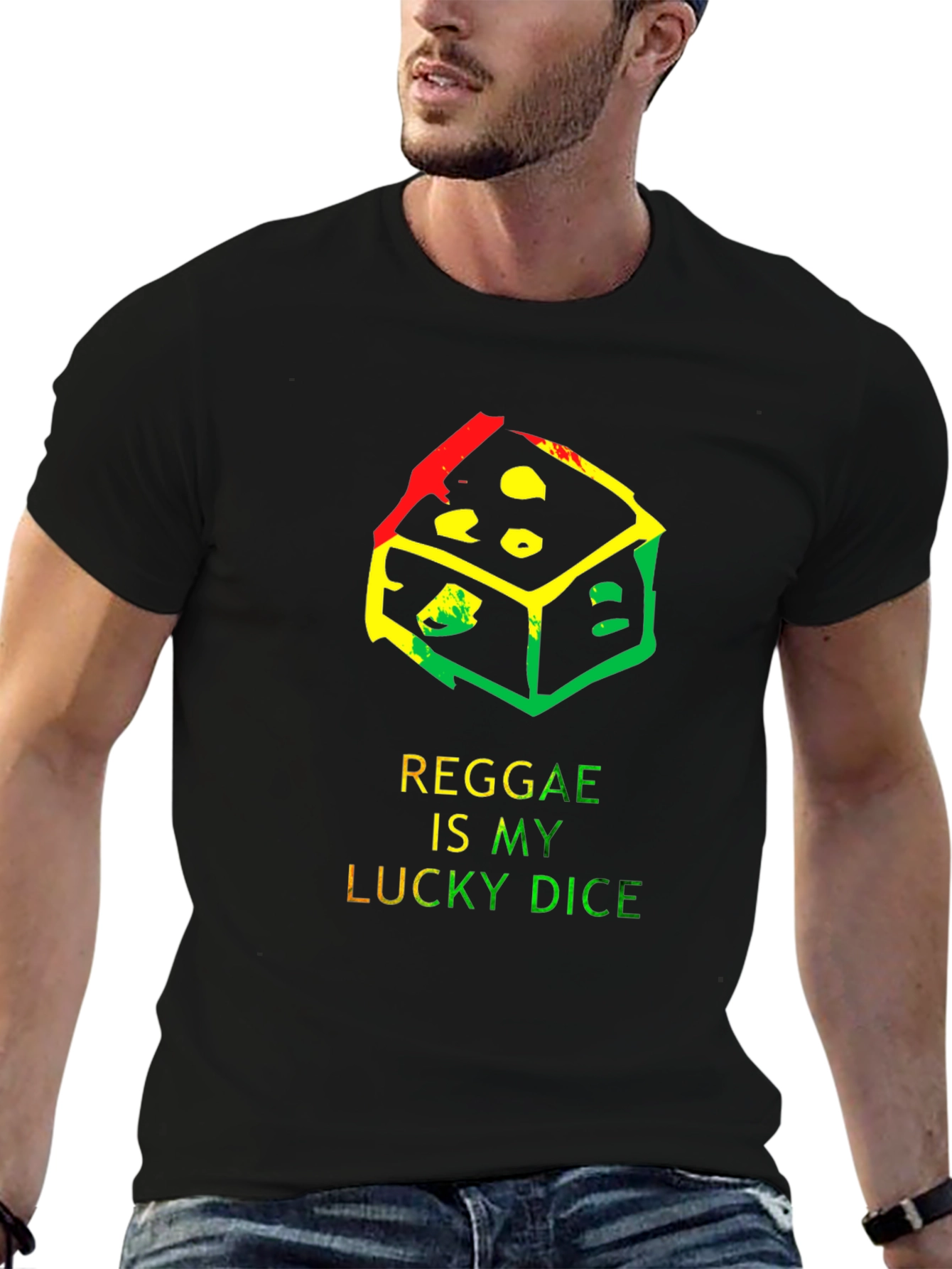 Black Reggae Lucky Dice T-Shirt - Black view 6