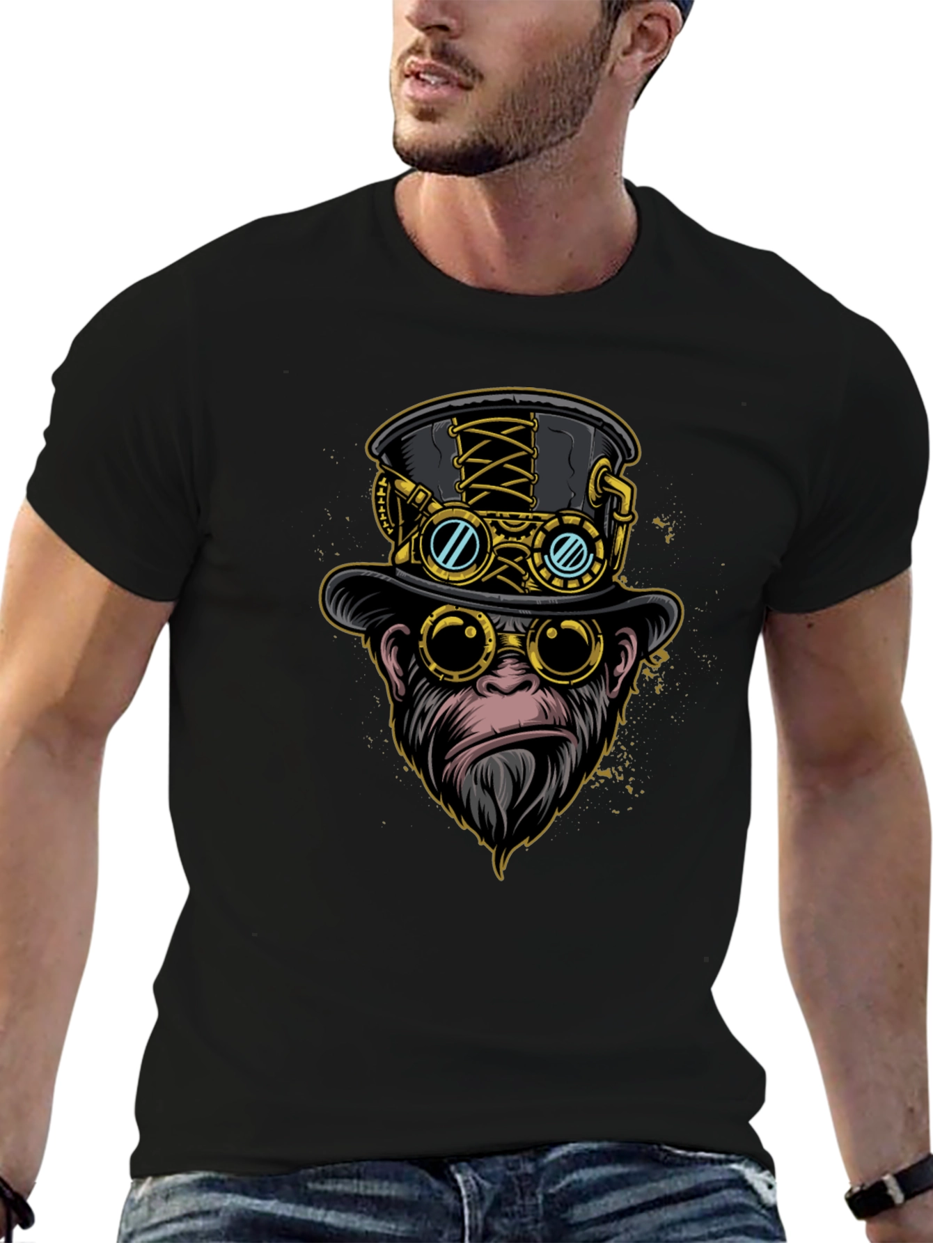 Black Steampunk Monkey Graphic Tee view 6