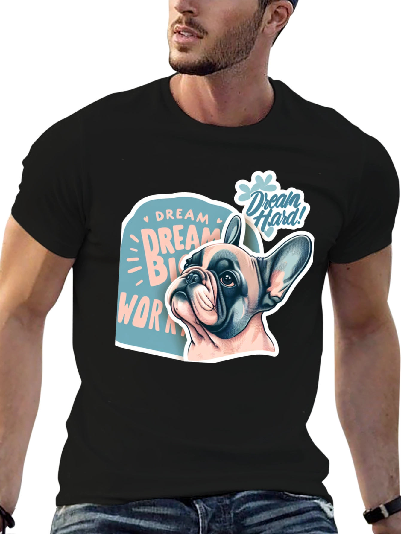 Black Dream Big Work Hard Bulldog Graphic T-Shirt view 6