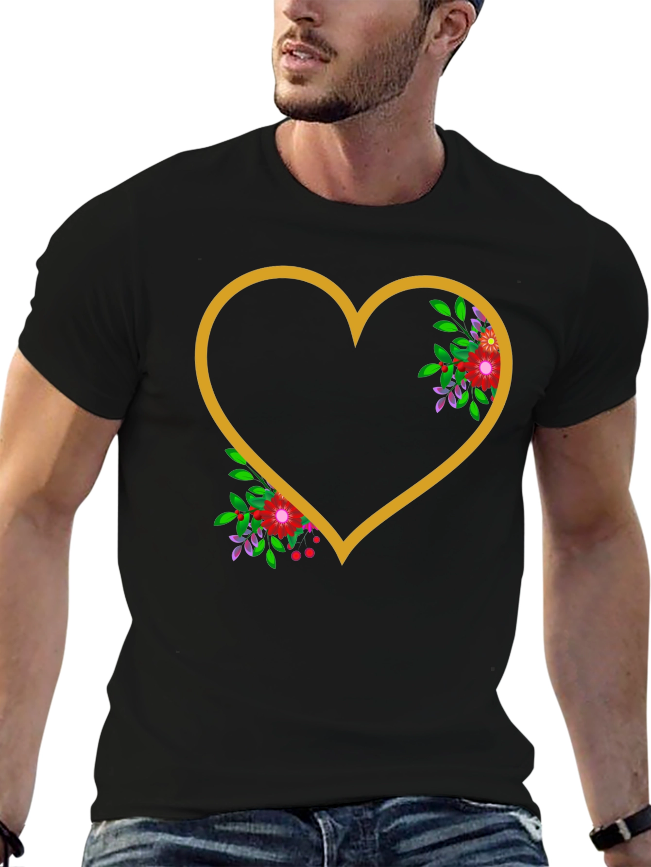 Black Floral Heart Graphic Tee - Stylish Comfort view 6