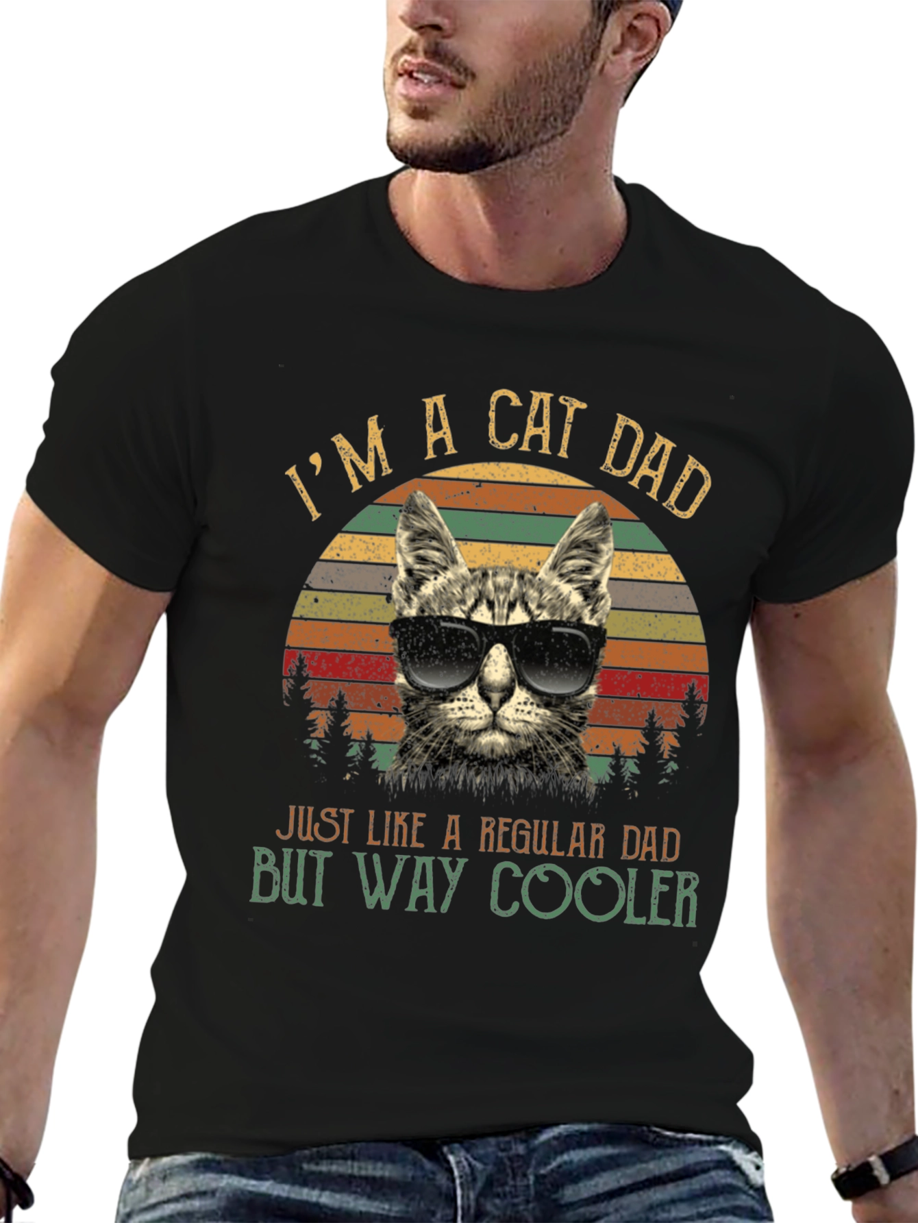 Black Cool Cat Dad T-Shirt - Just Like a Regular Dad, But Way Cooler! view 6