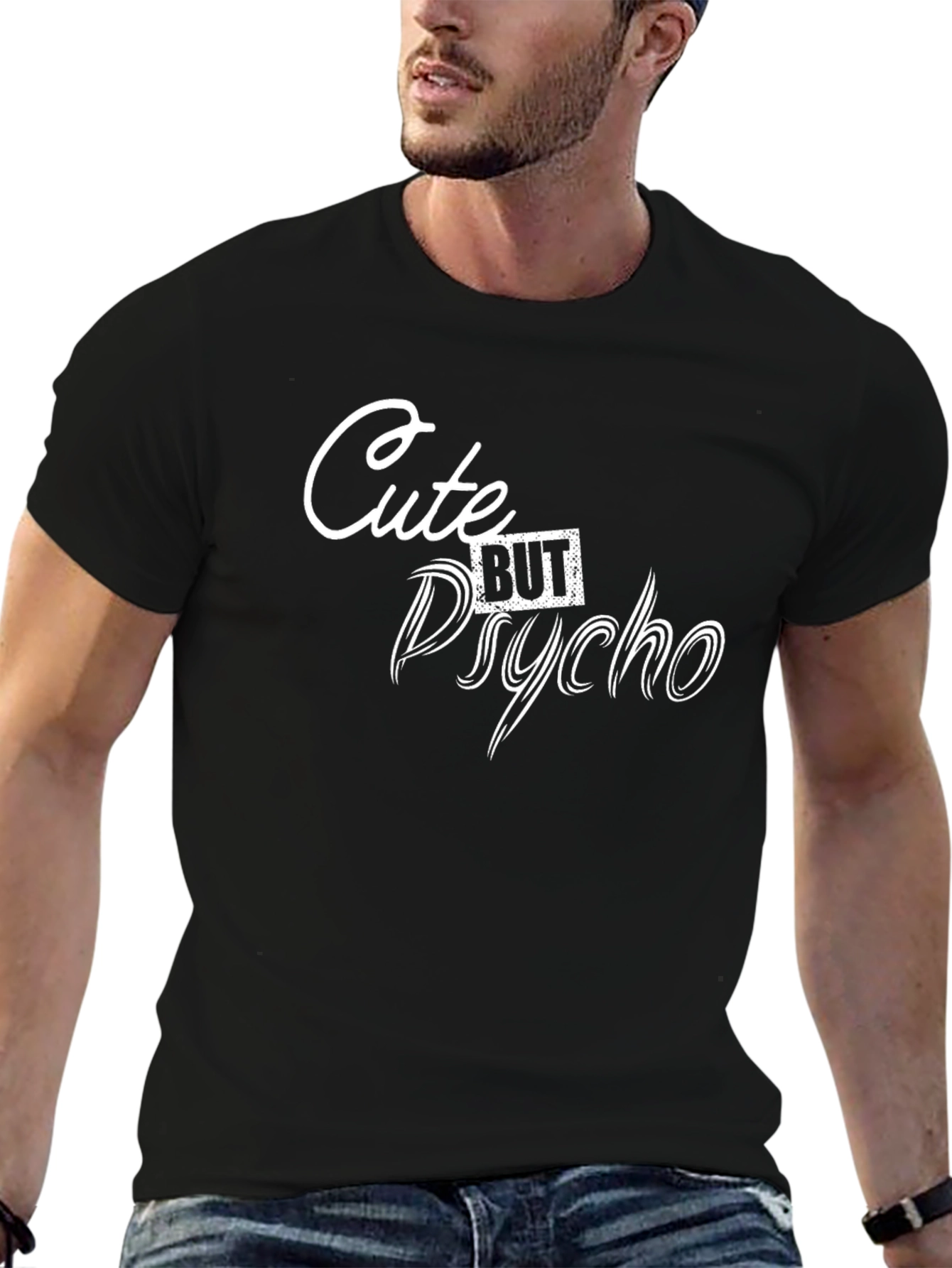 Black Cute But Psycho Graphic Tee - Black Unisex T-Shirt view 6