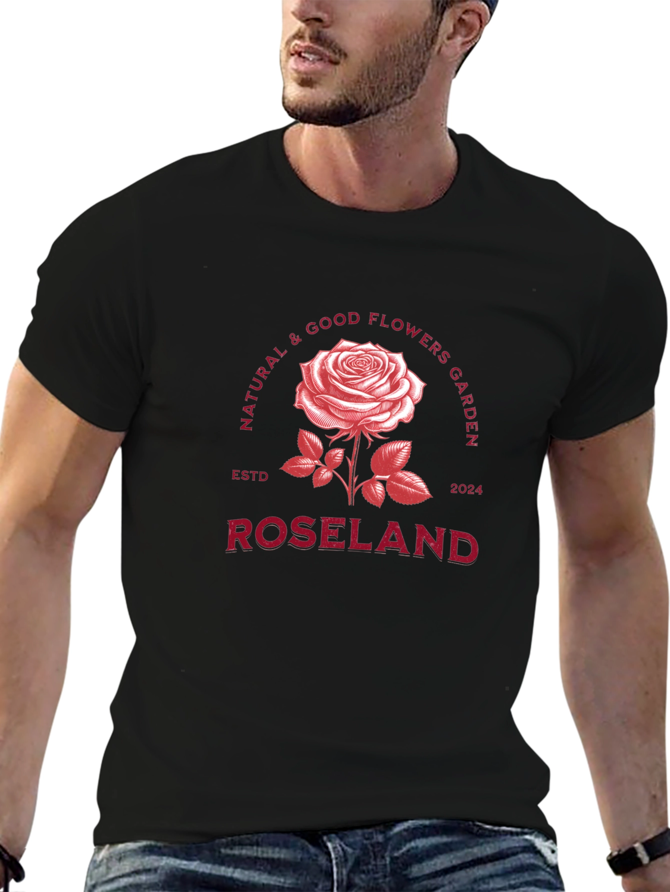 Black Roseland Flower Garden Black T-Shirt view 6