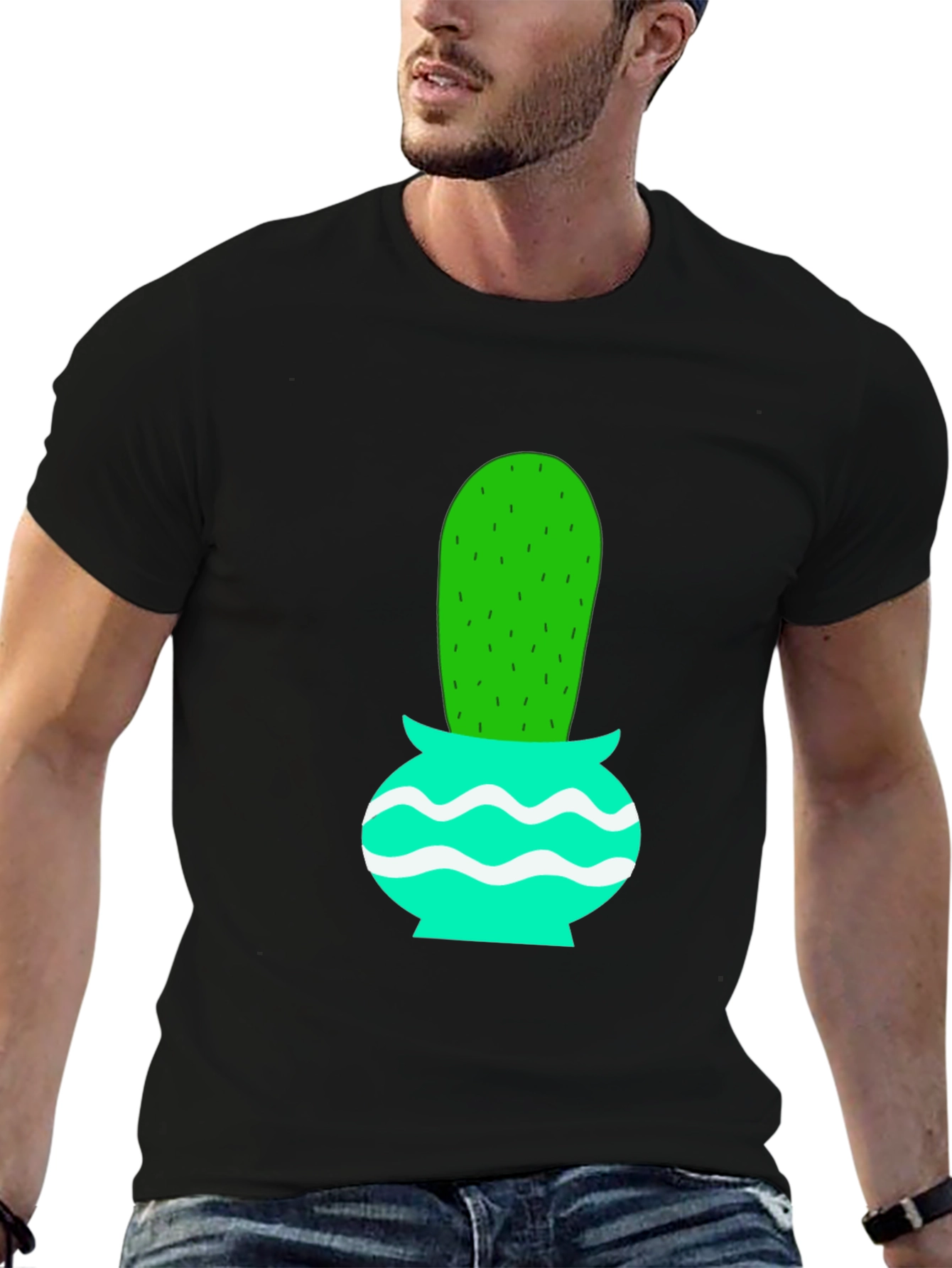 Black Cactus in Pot Graphic Tee - Black Cotton T-Shirt view 6