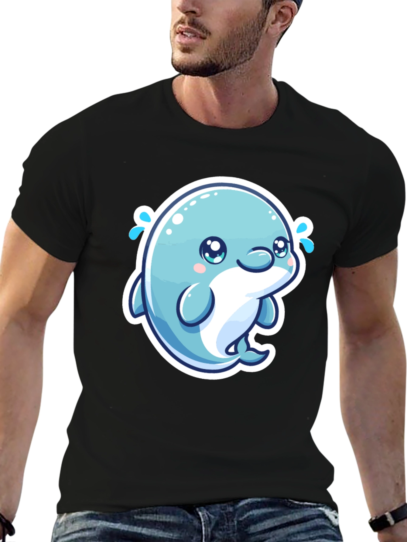 Cute Dolphin Graphic Tee - Soft Cotton Black T-Shirt - 6