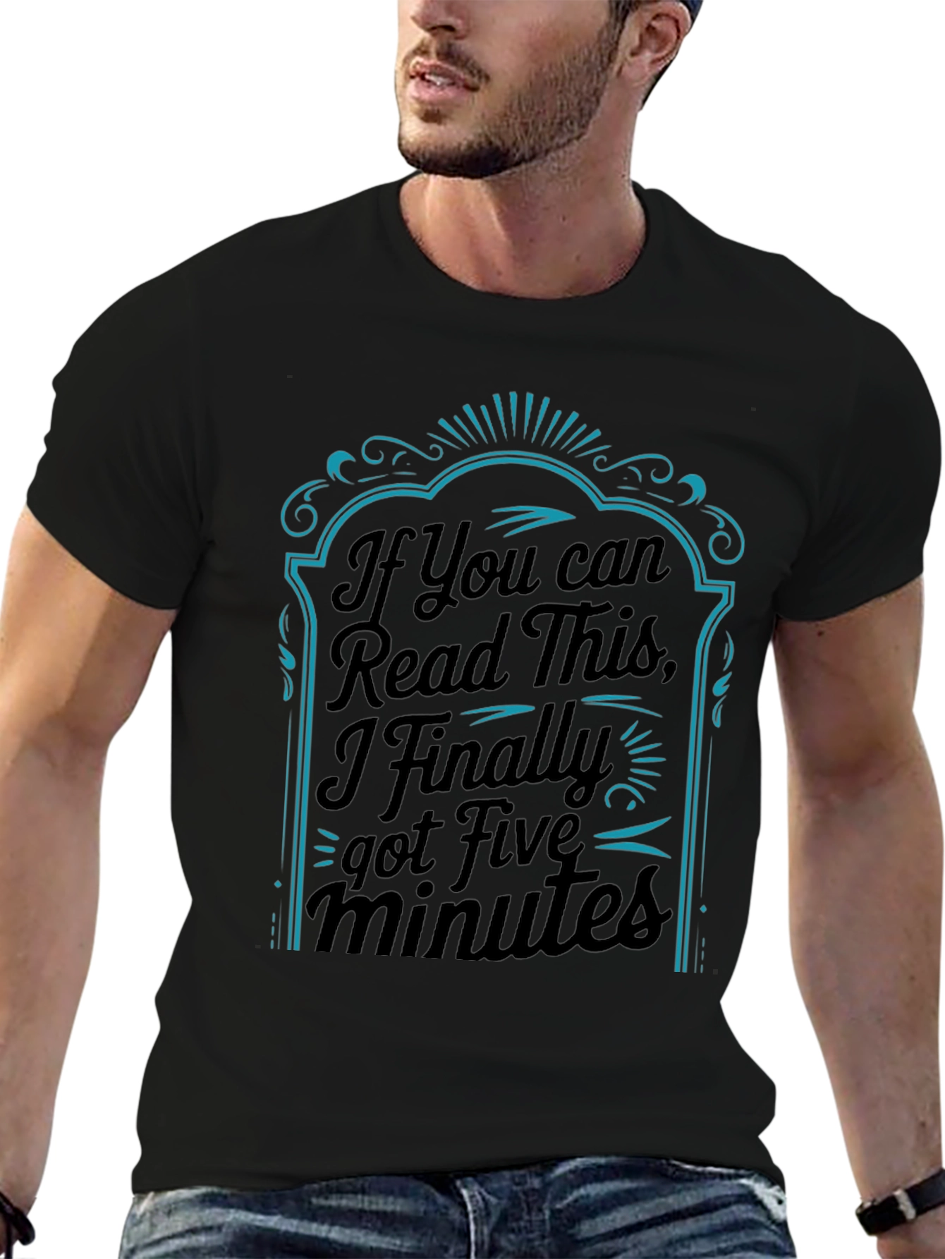 Black Funny "Five Minutes" Graphic Print Black T-Shirt view 6
