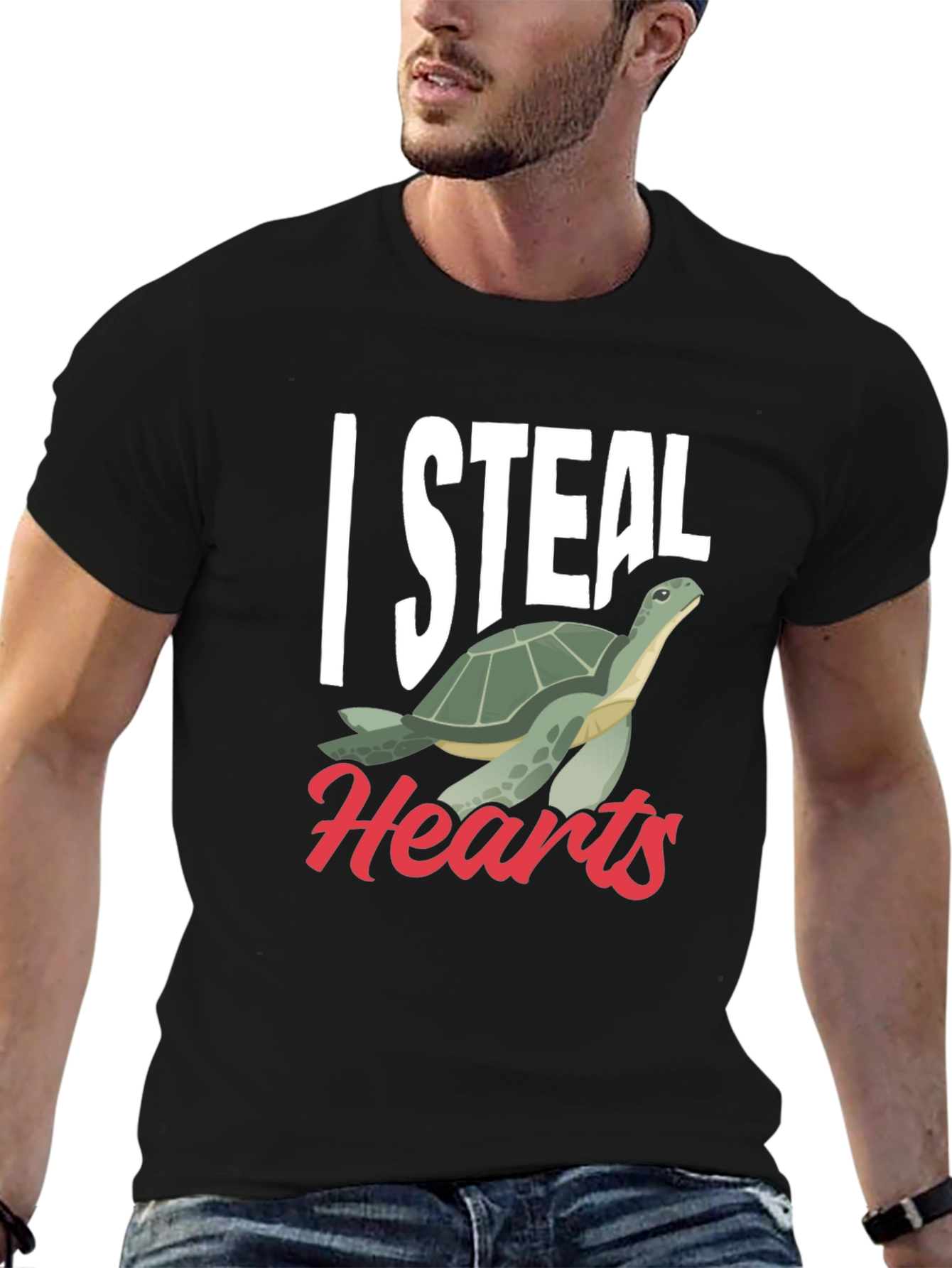Black I Steal Hearts Turtle Graphic Black T-Shirt view 6