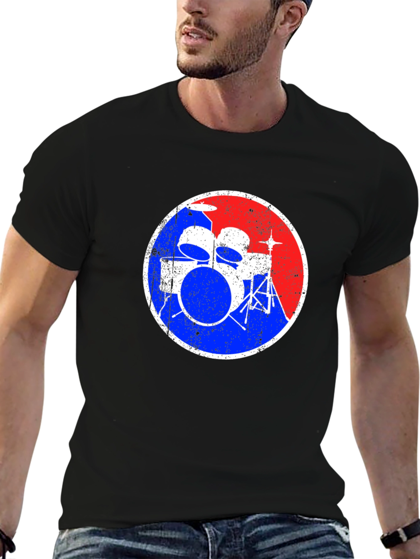 Black Retro Drums Graphic Tee - Musician's Gift view 6