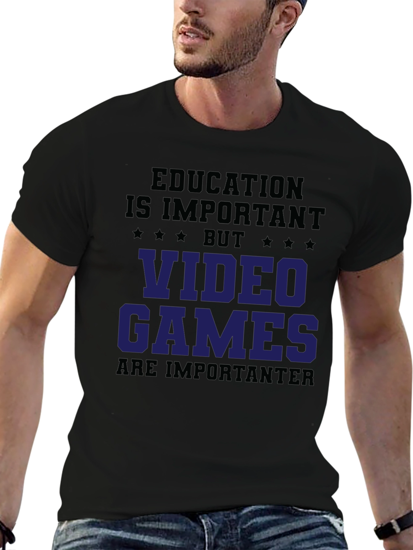 Black Education vs Video Games Graphic Tee view 6