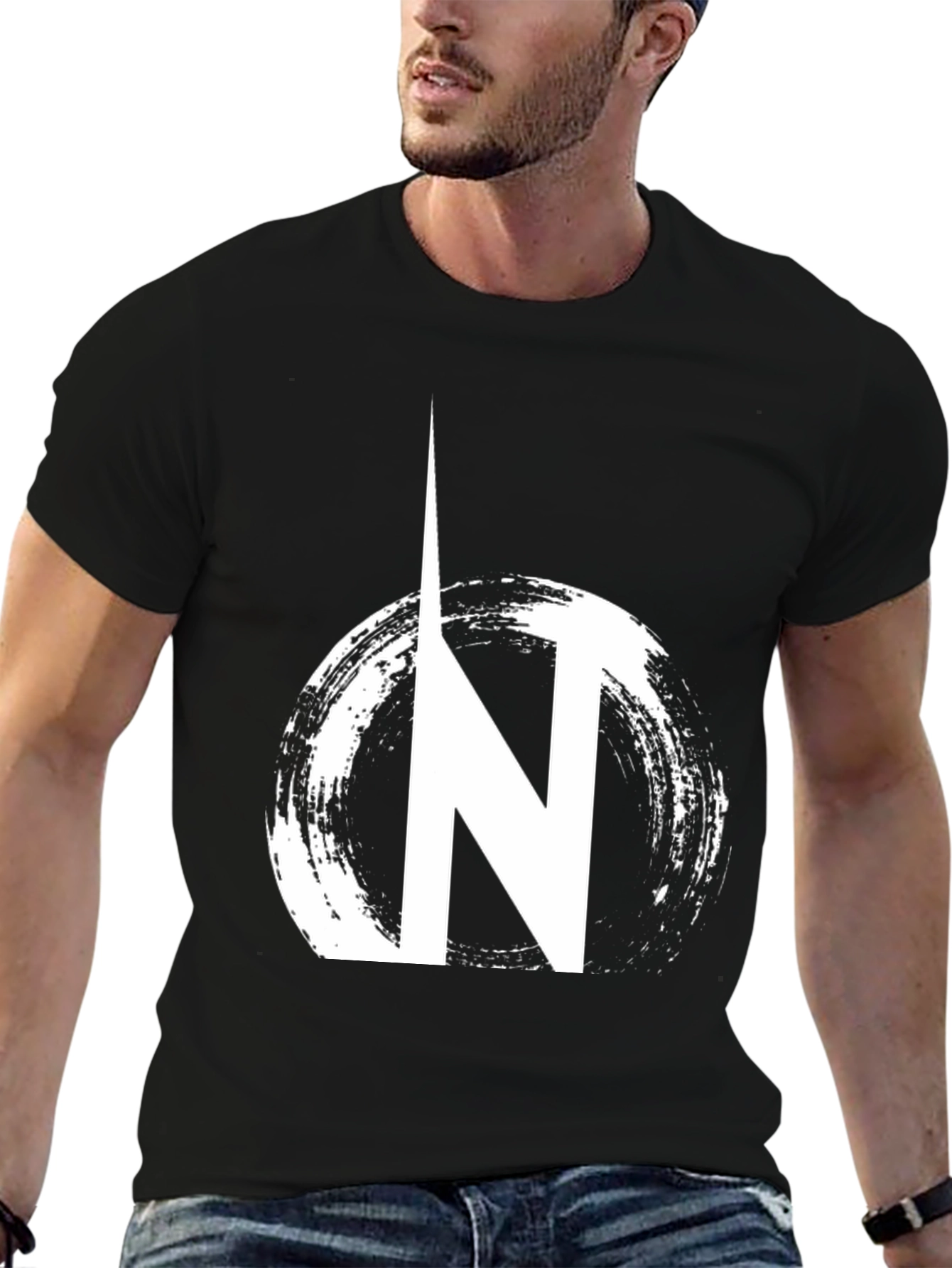 Black Black Graphic Tee: 'N' Circle Design, Casual Wear view 6