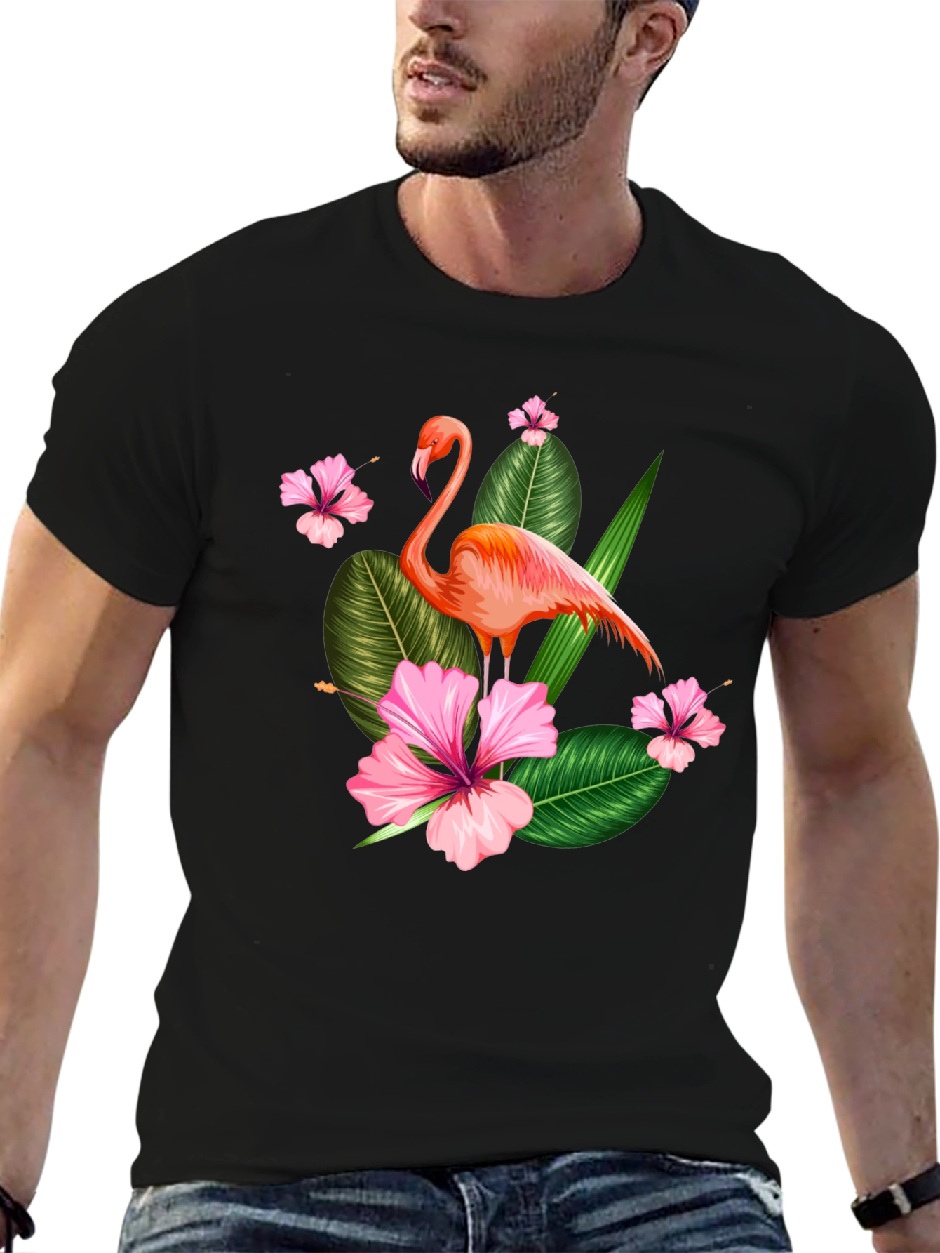 Black Tropical Flamingo Graphic T-Shirt view 6