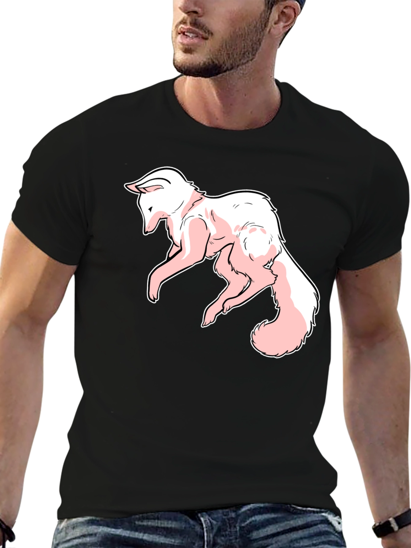 Black Pink Fox Graphic Tee - Stylish Black T-Shirt view 6