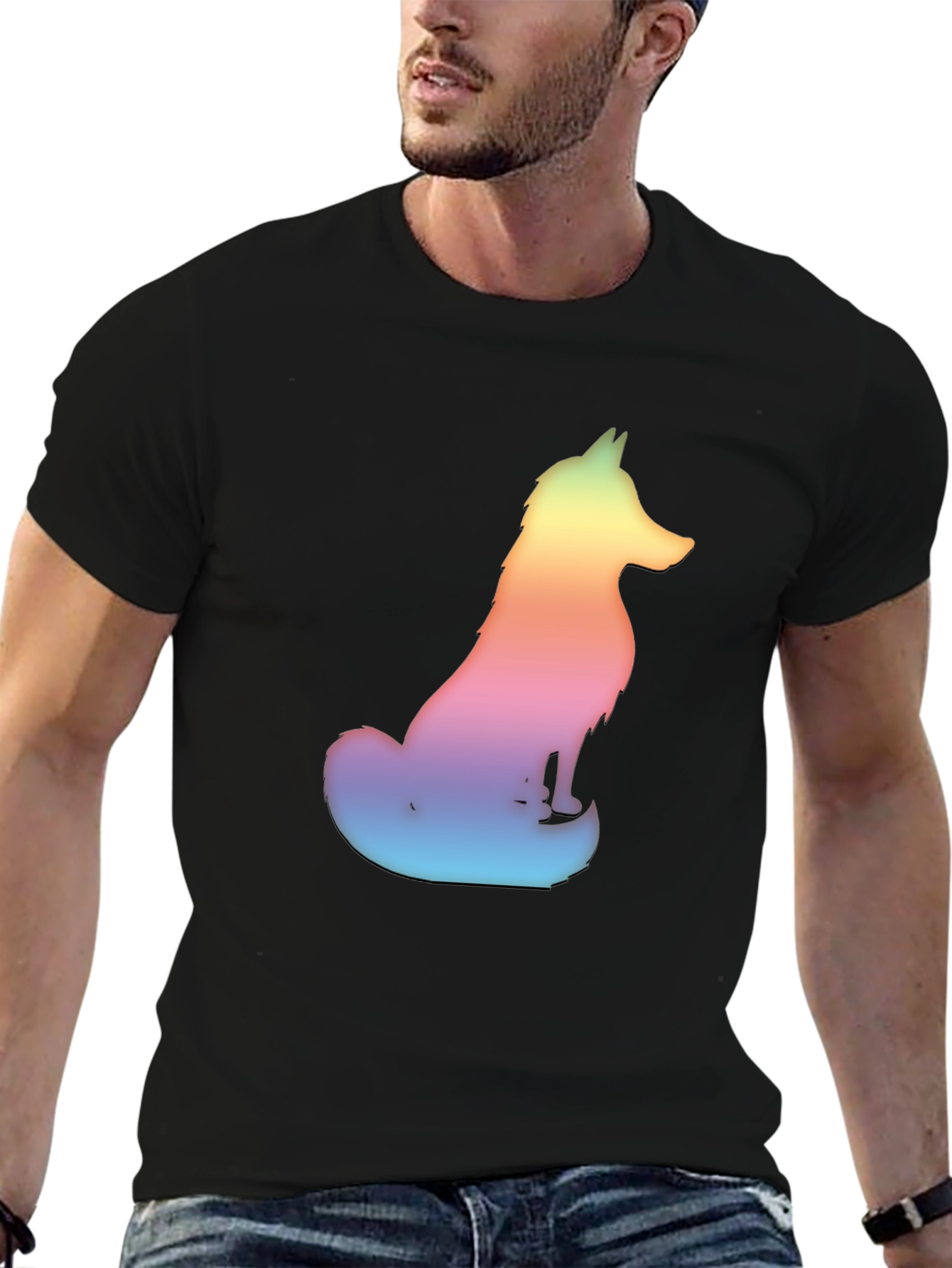 Black Rainbow Fox Graphic Tee - Men's Black T-Shirt view 6