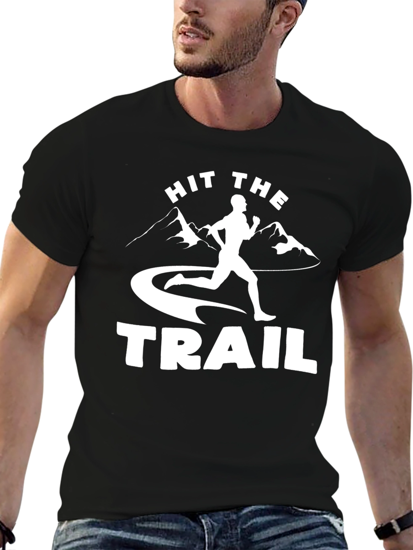 Black Hit the Trail Black Graphic Tee for Runners view 6
