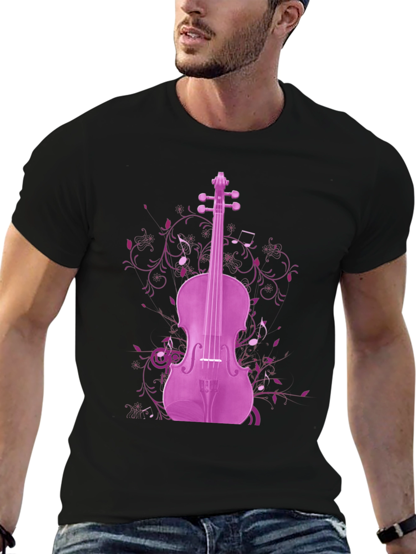 Black Musical Violin Graphic Tee - Black view 6