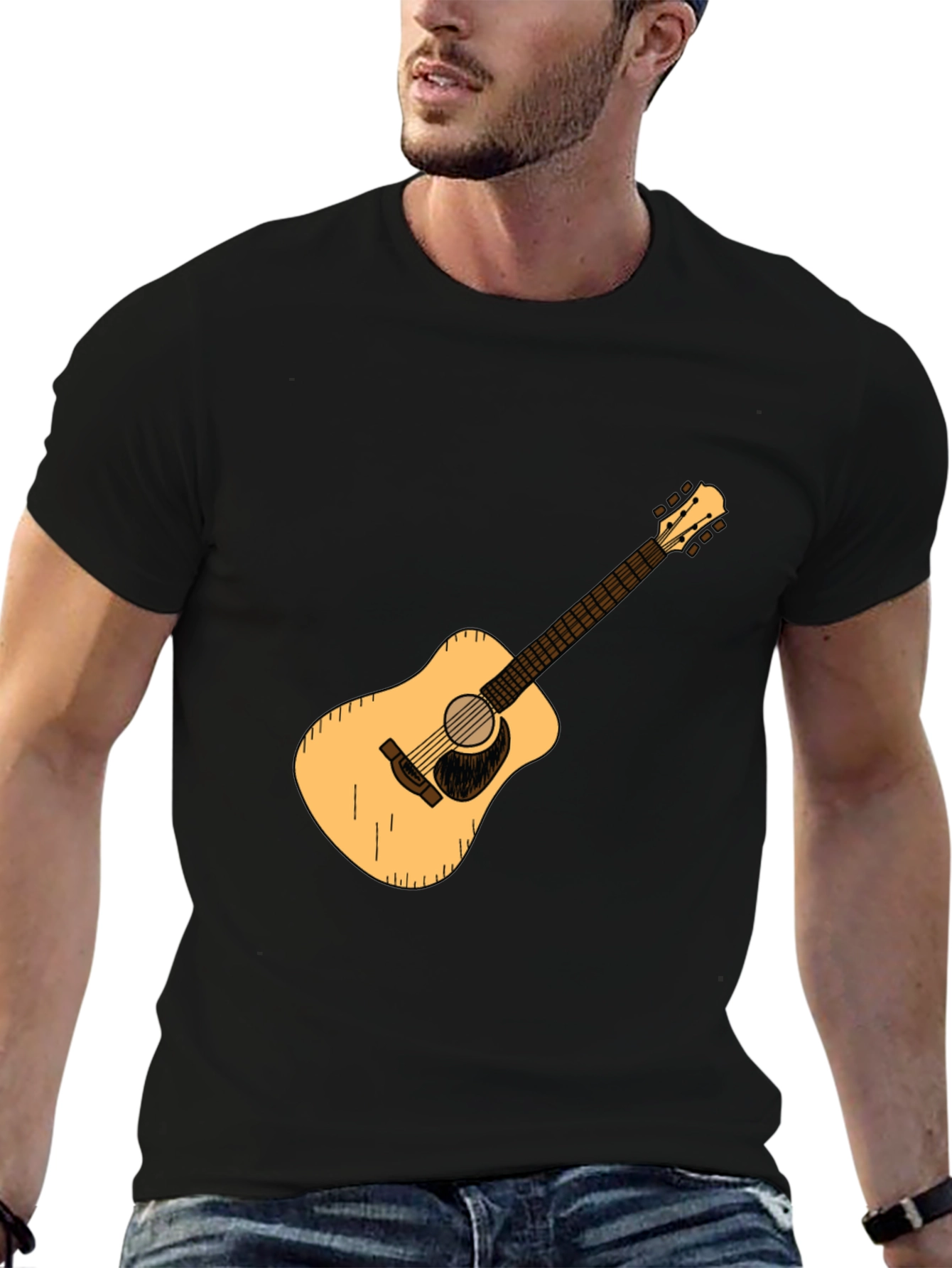 Black Guitar Graphic Tee - Black Cotton Casual T-Shirt view 6