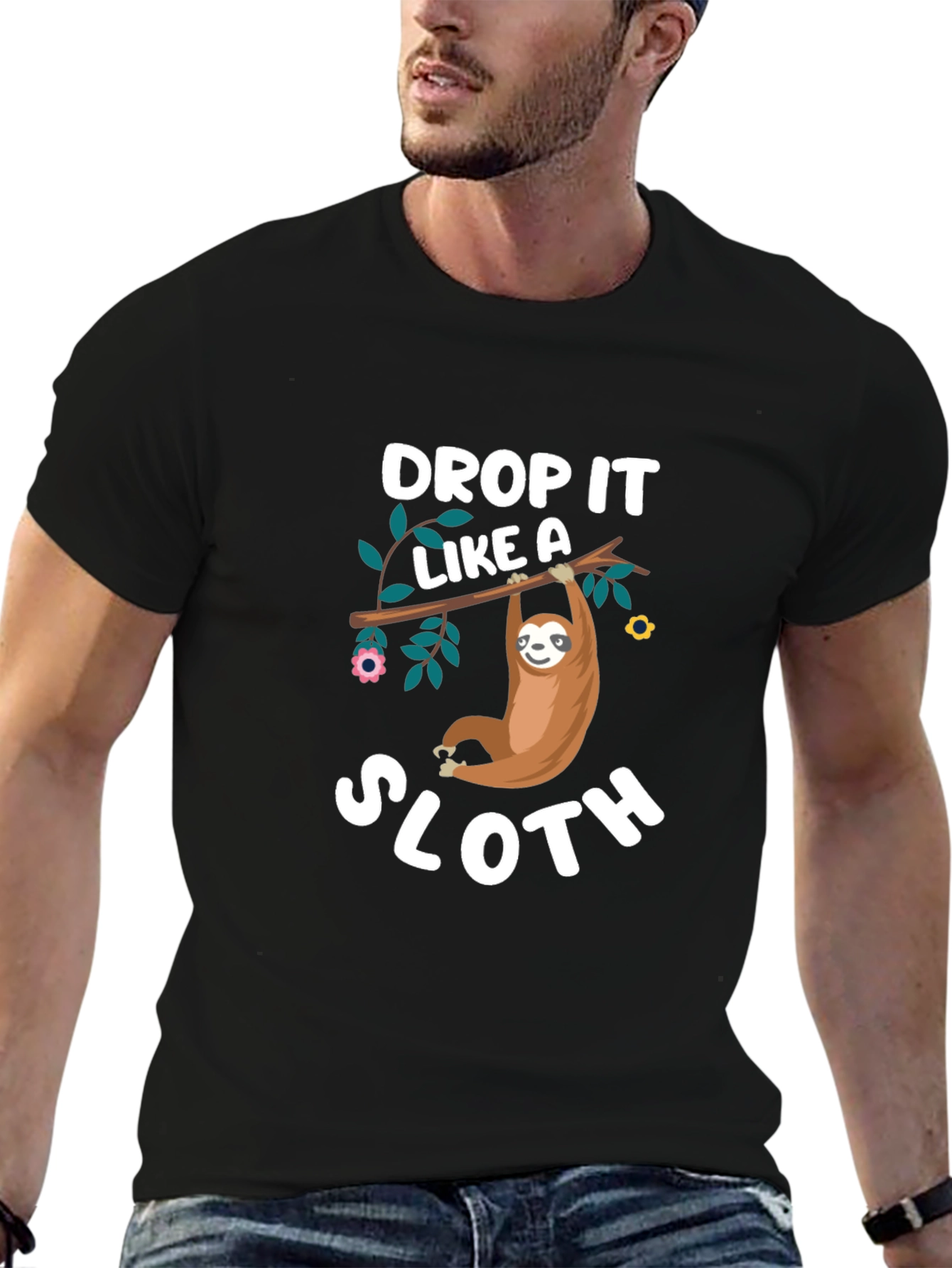 Black Drop It Like A Sloth T-Shirt - Funny Animal Tee view 6