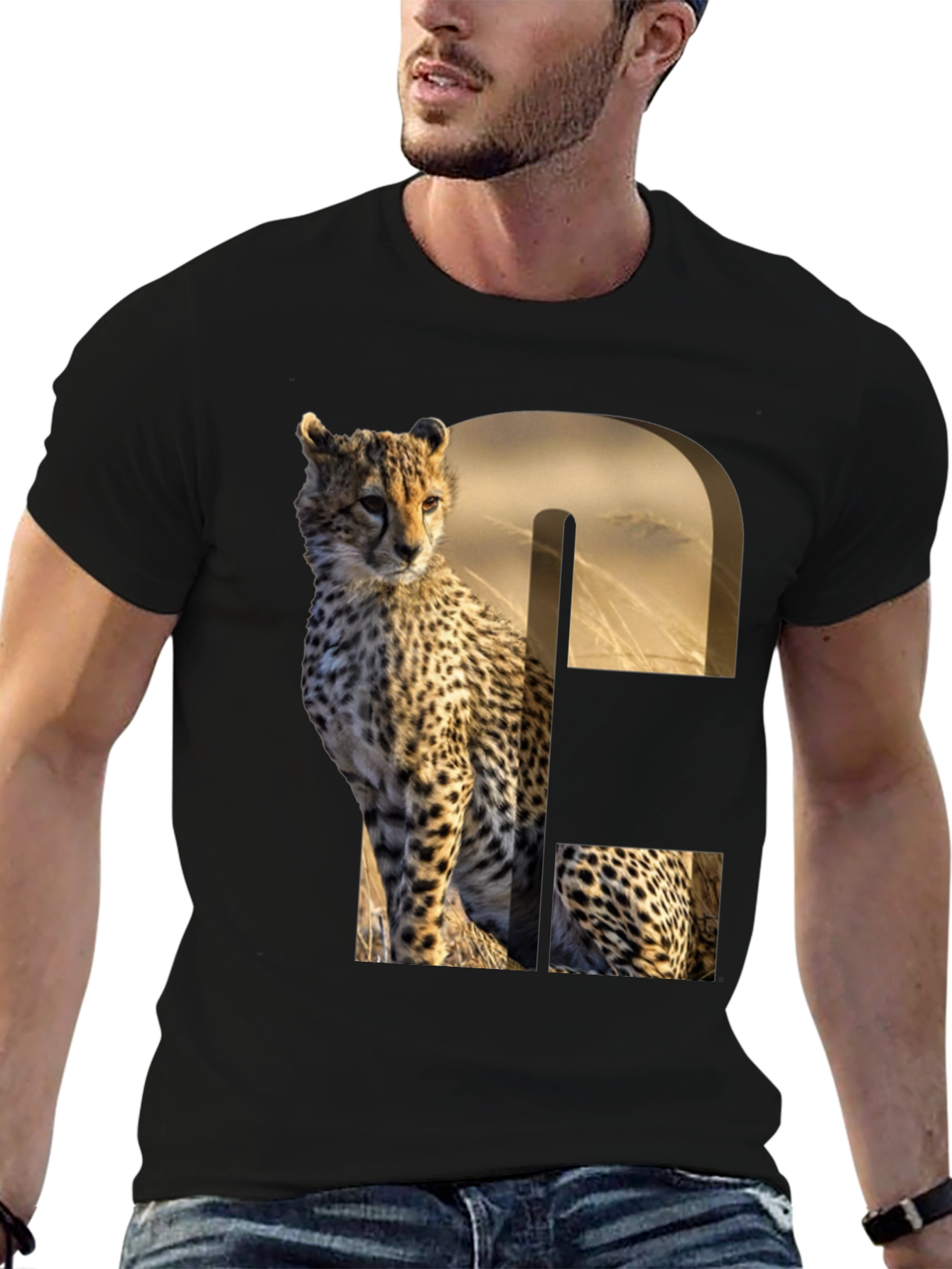 Black Cheetah Print Graphic Tee - Unique Animal Design view 6