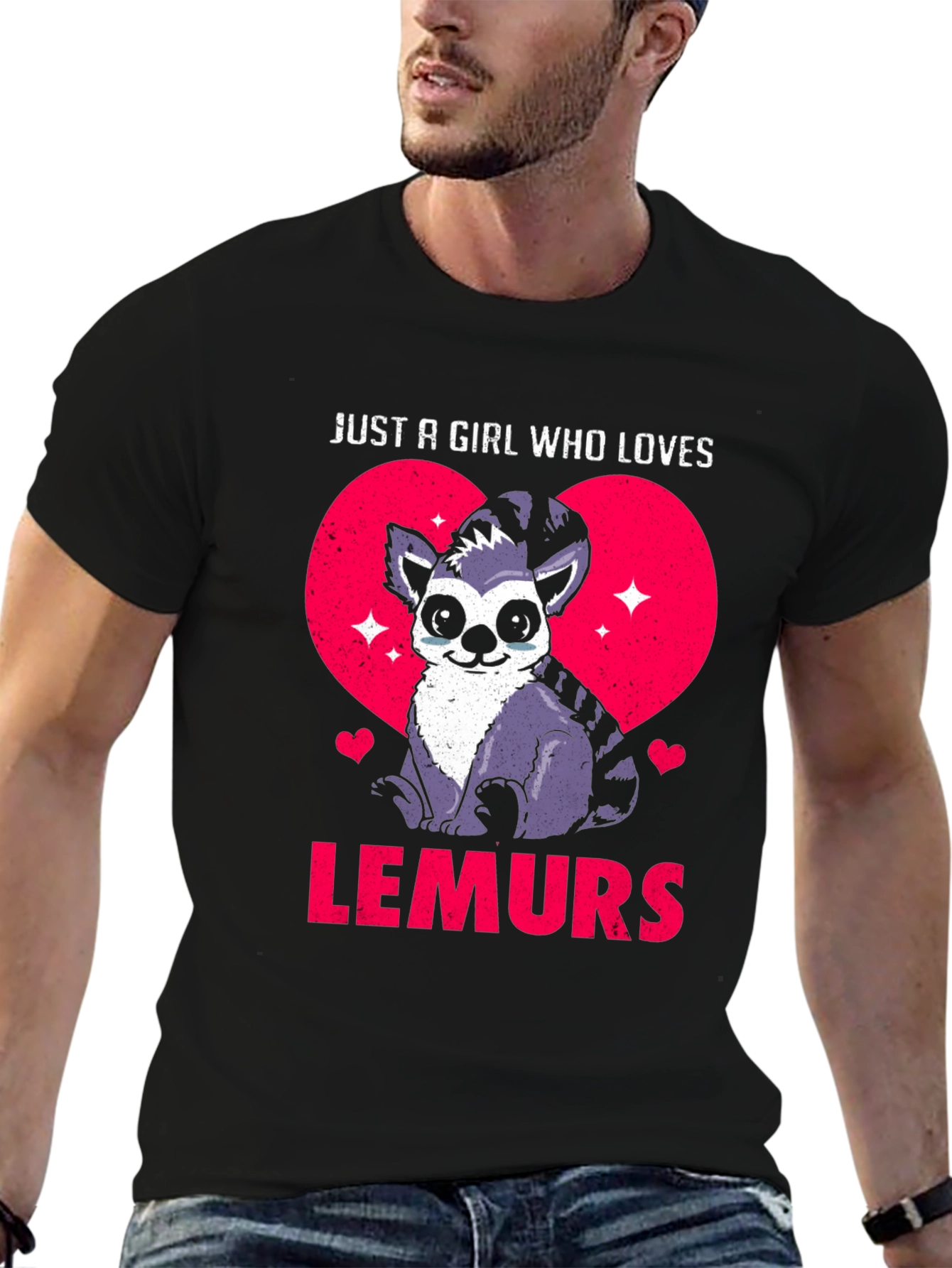 Black Just a Girl Who Loves Lemurs T-Shirt view 6