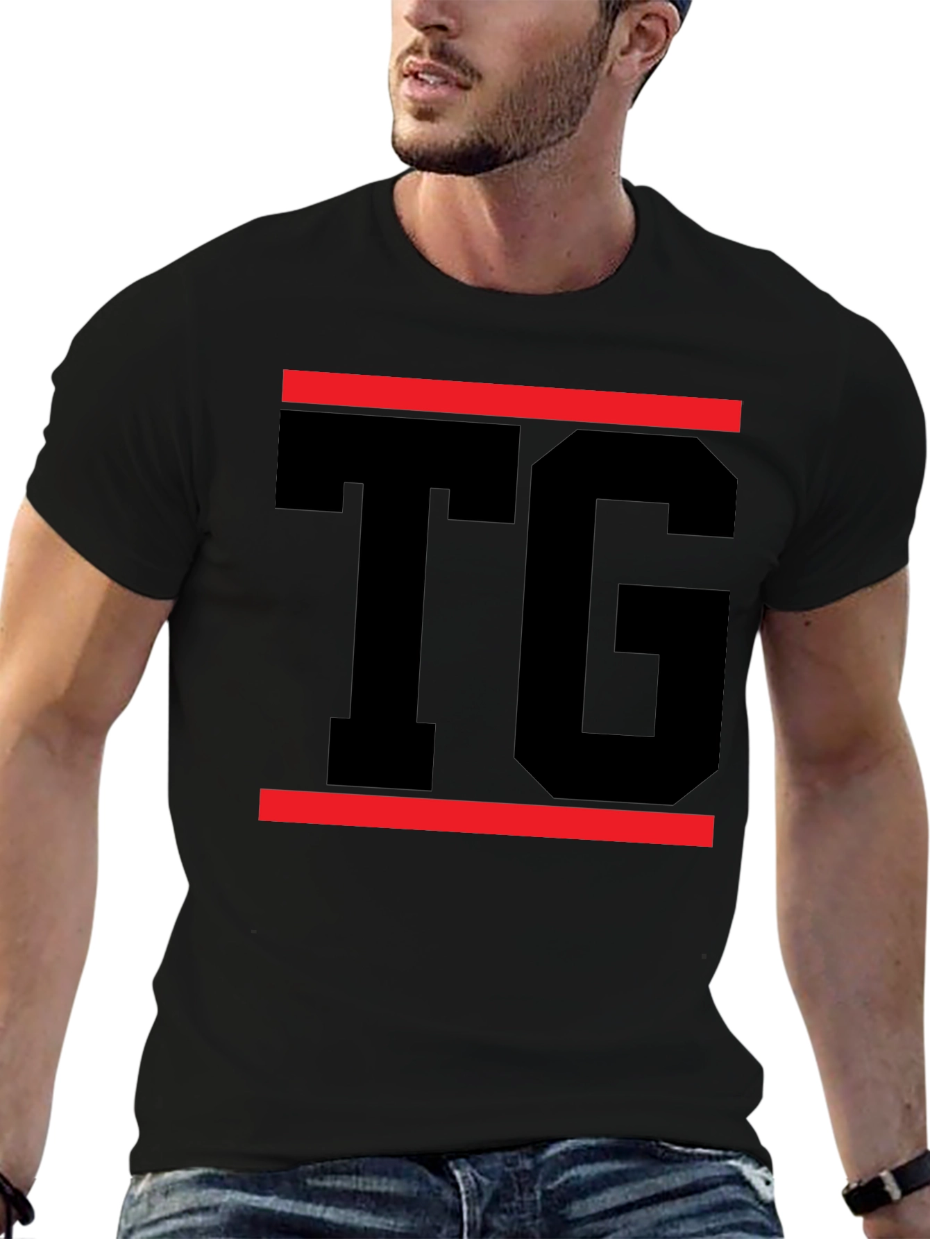 Black Black T-Shirt with Bold TG Graphic Design view 6