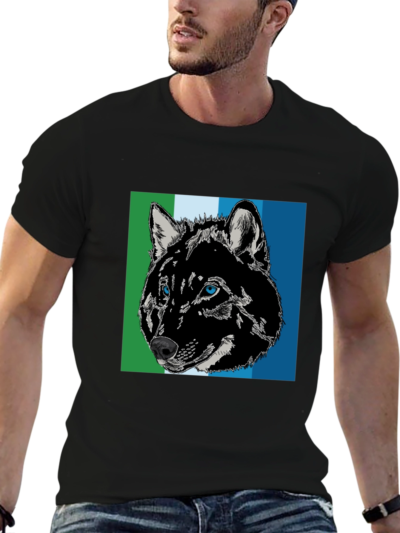 Black Wolf Graphic Print Black T-Shirt view 6