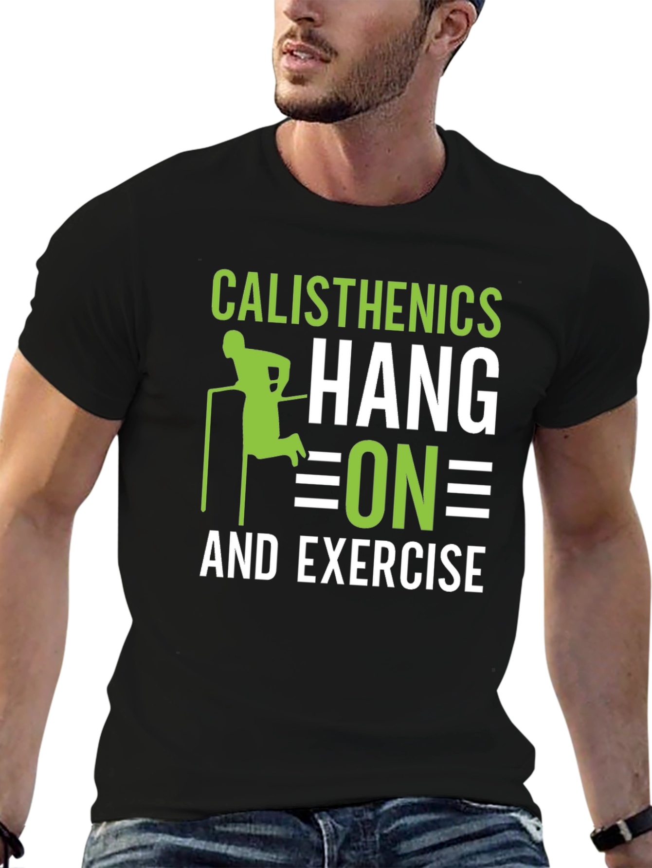 Black Calisthenics Hang On and Exercise Black T-Shirt view 6