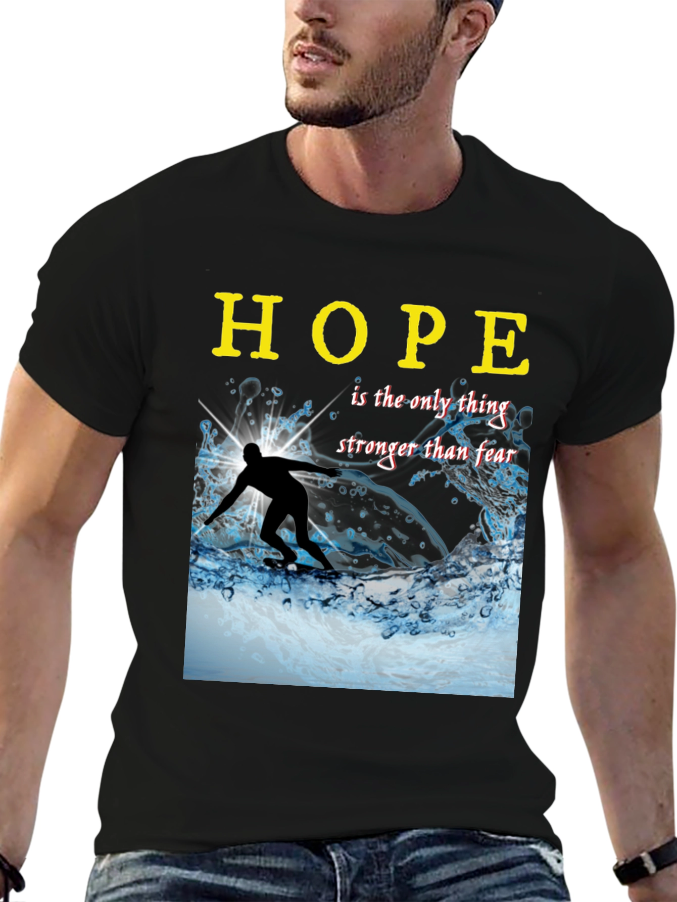 Black Hope Surfing Graphic Tee - Inspirational Unisex Shirt view 6