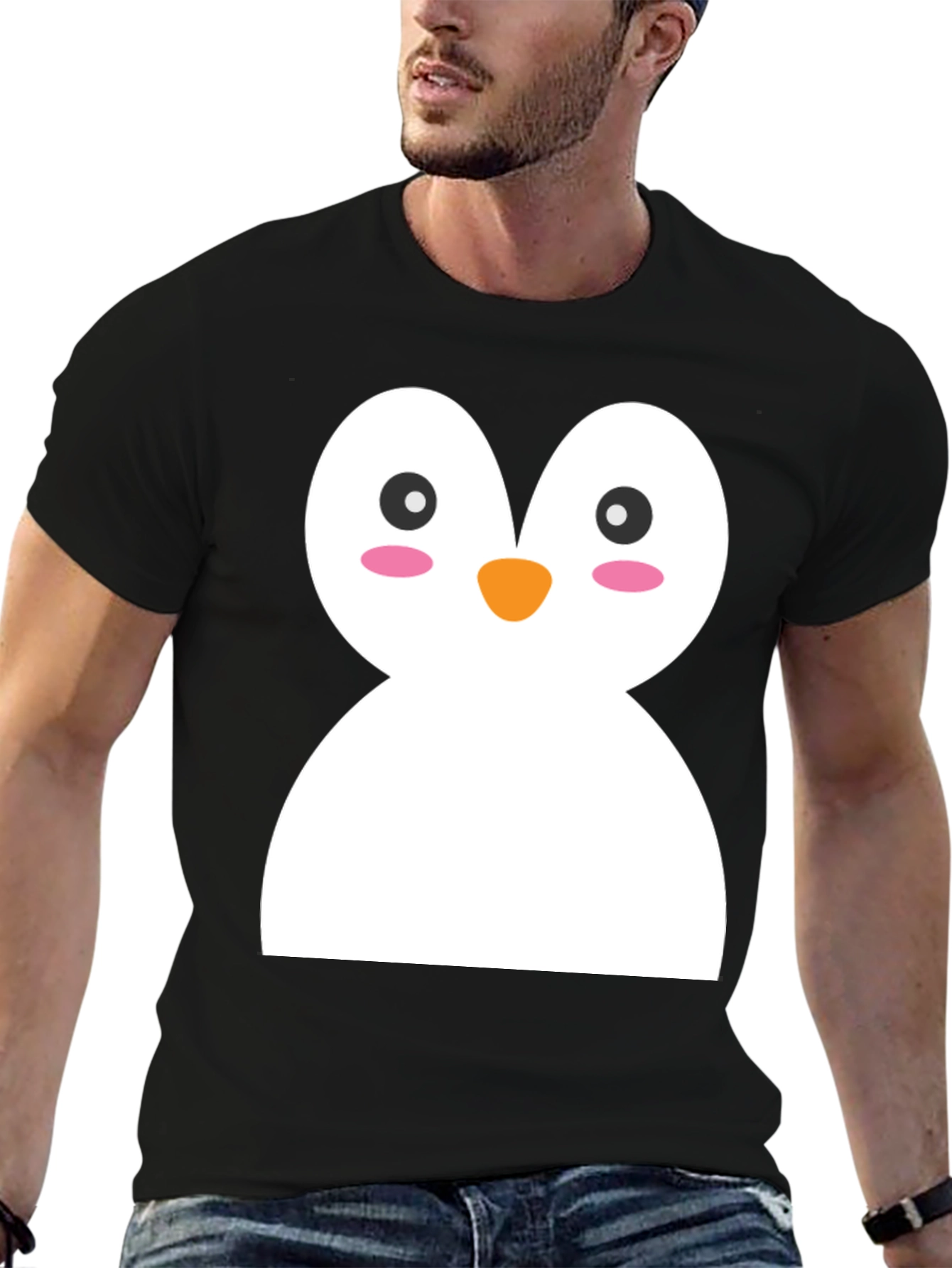 Black Cute Penguin Graphic Black T-Shirt view 6