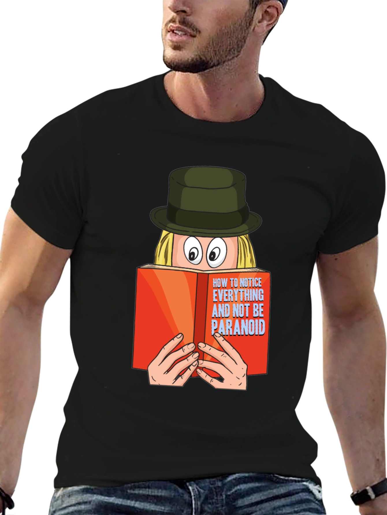 Black Paranoid Book Reader Black T-Shirt view 6