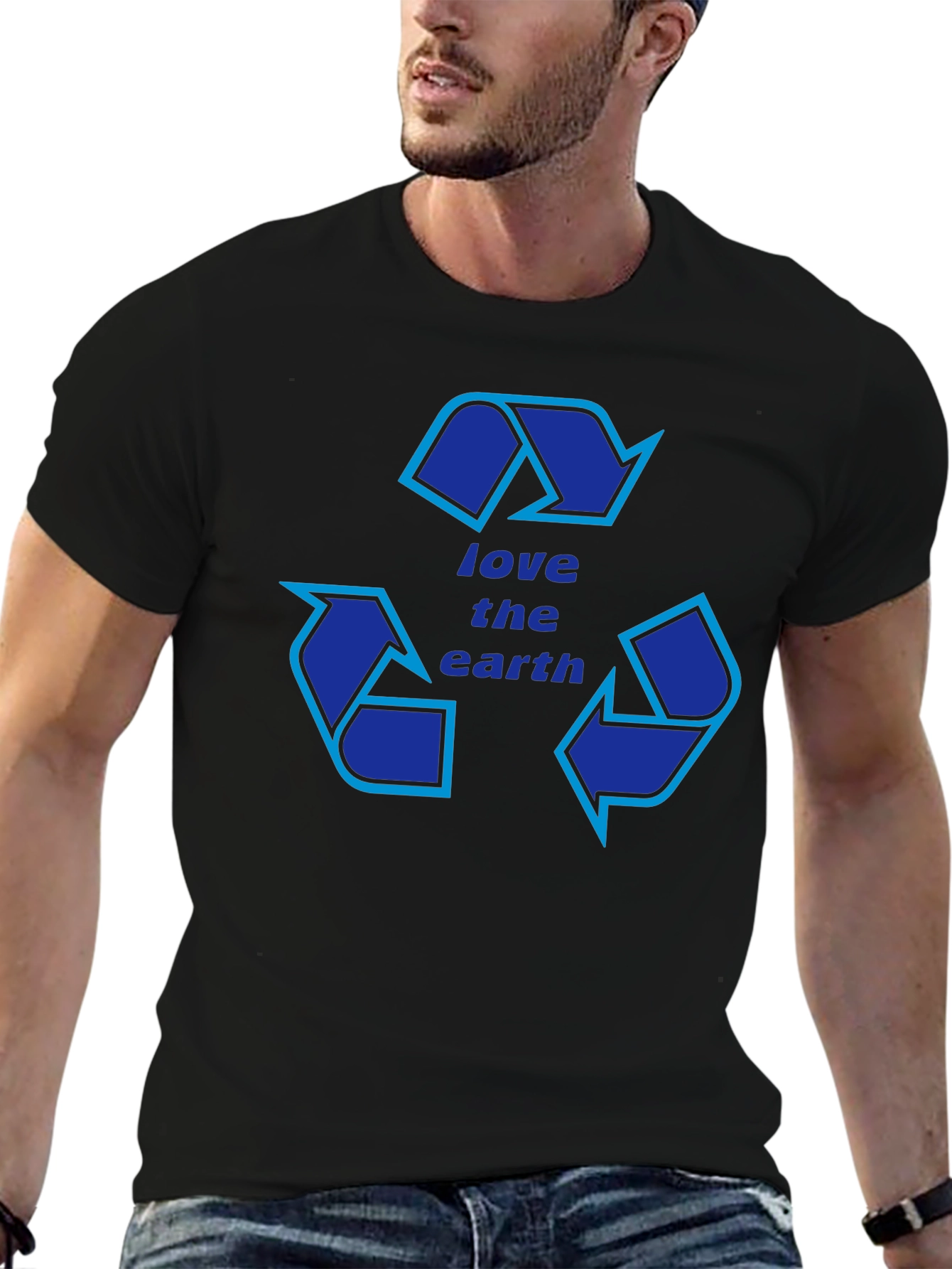Black Love the Earth Recycle Symbol T-Shirt view 6