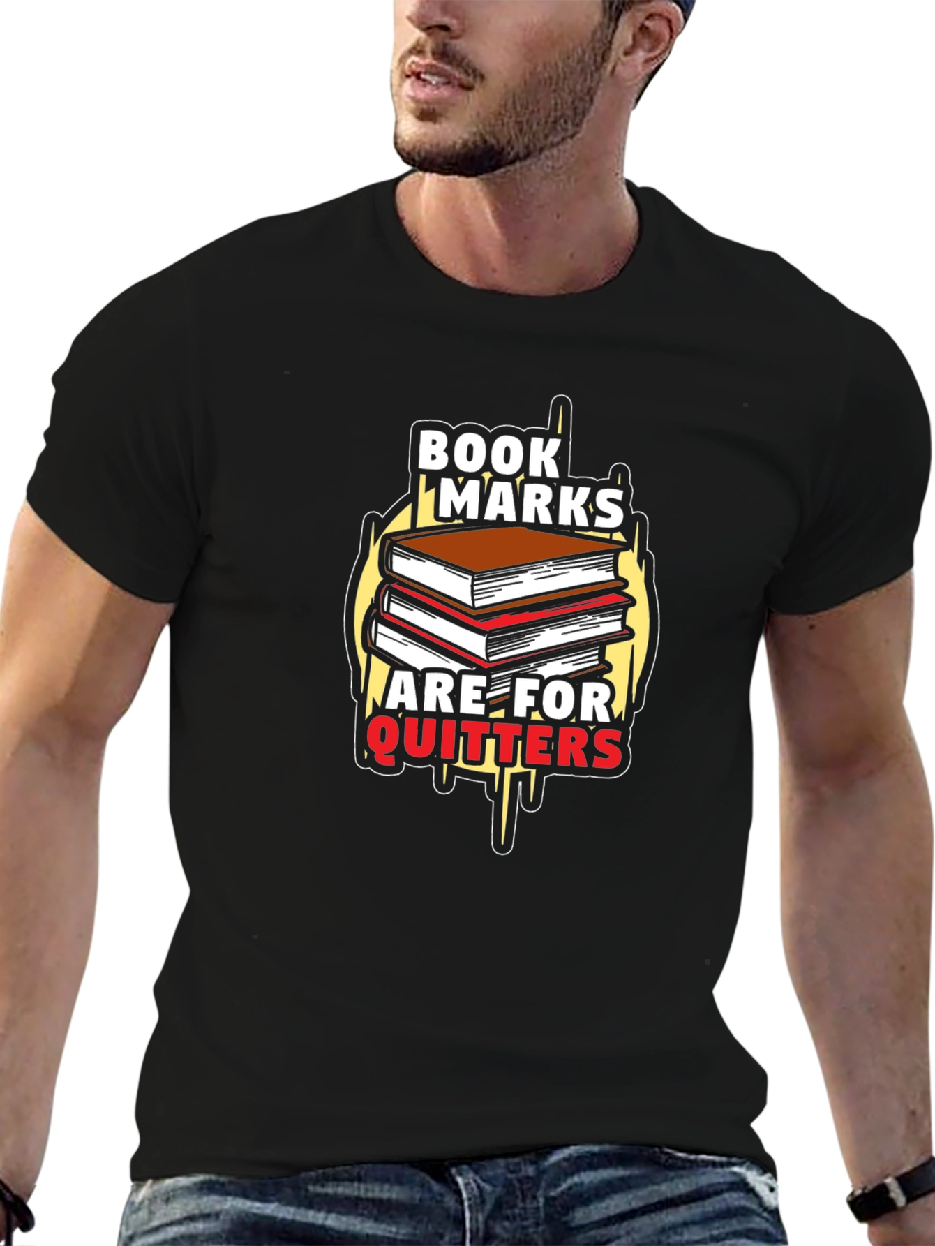 Black Bookmarks Are For Quitters Black T-Shirt view 6
