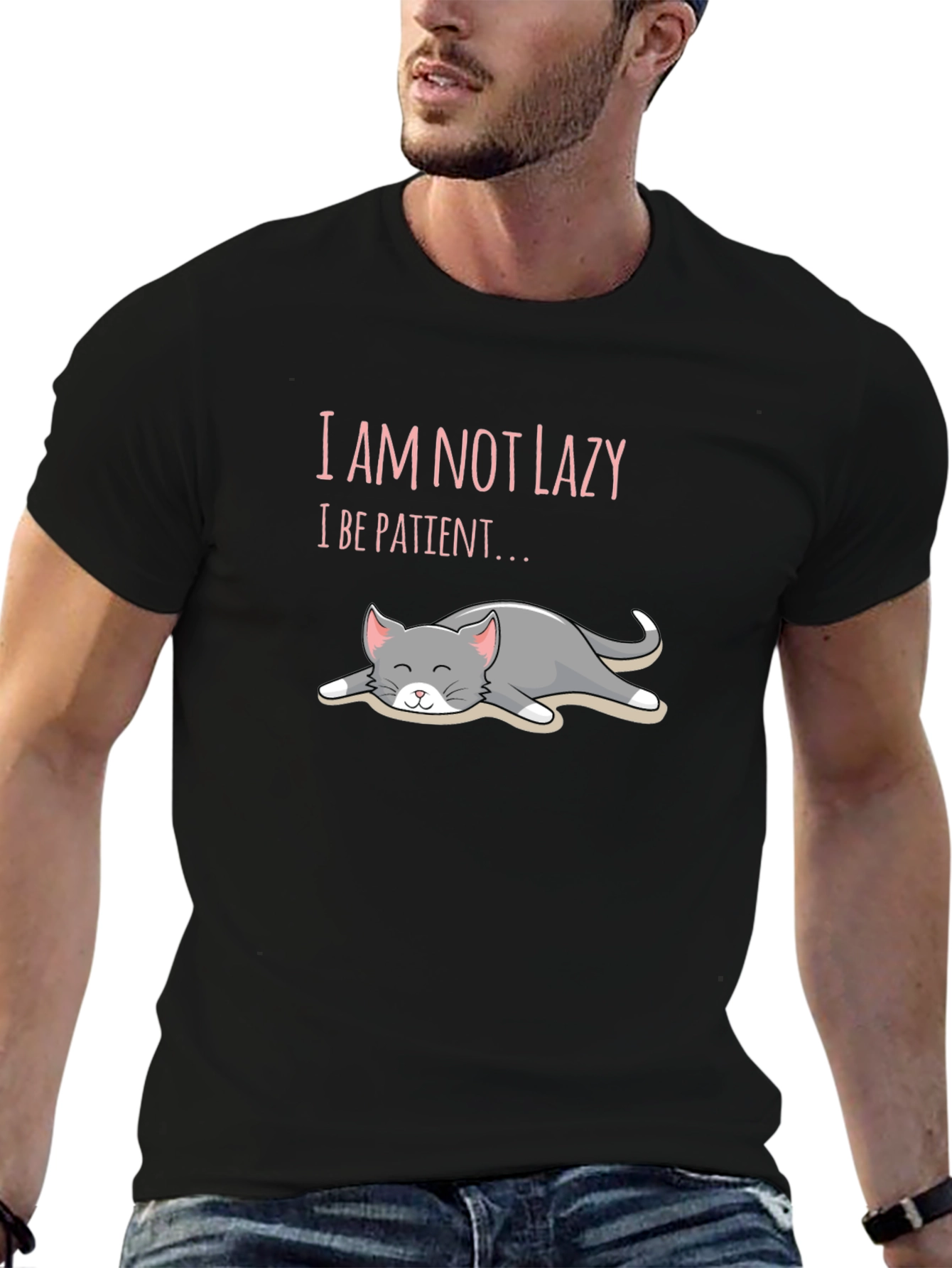 Black I'm Not Lazy, I'm Patient T-Shirt Cat Lover Unisex view 6