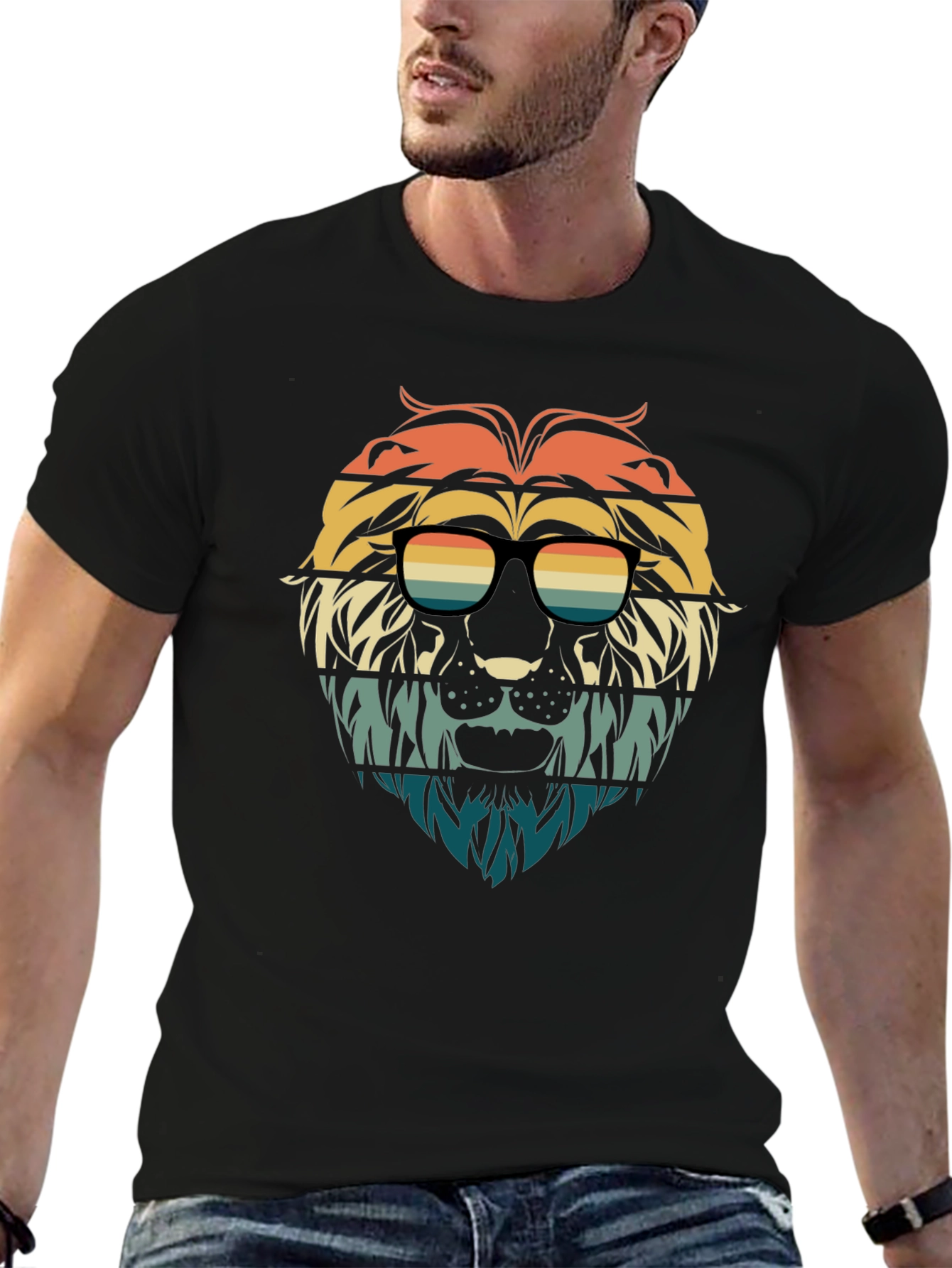 Black Retro Lion Graphic Tee - Stylish Animal Design T-Shirt view 6
