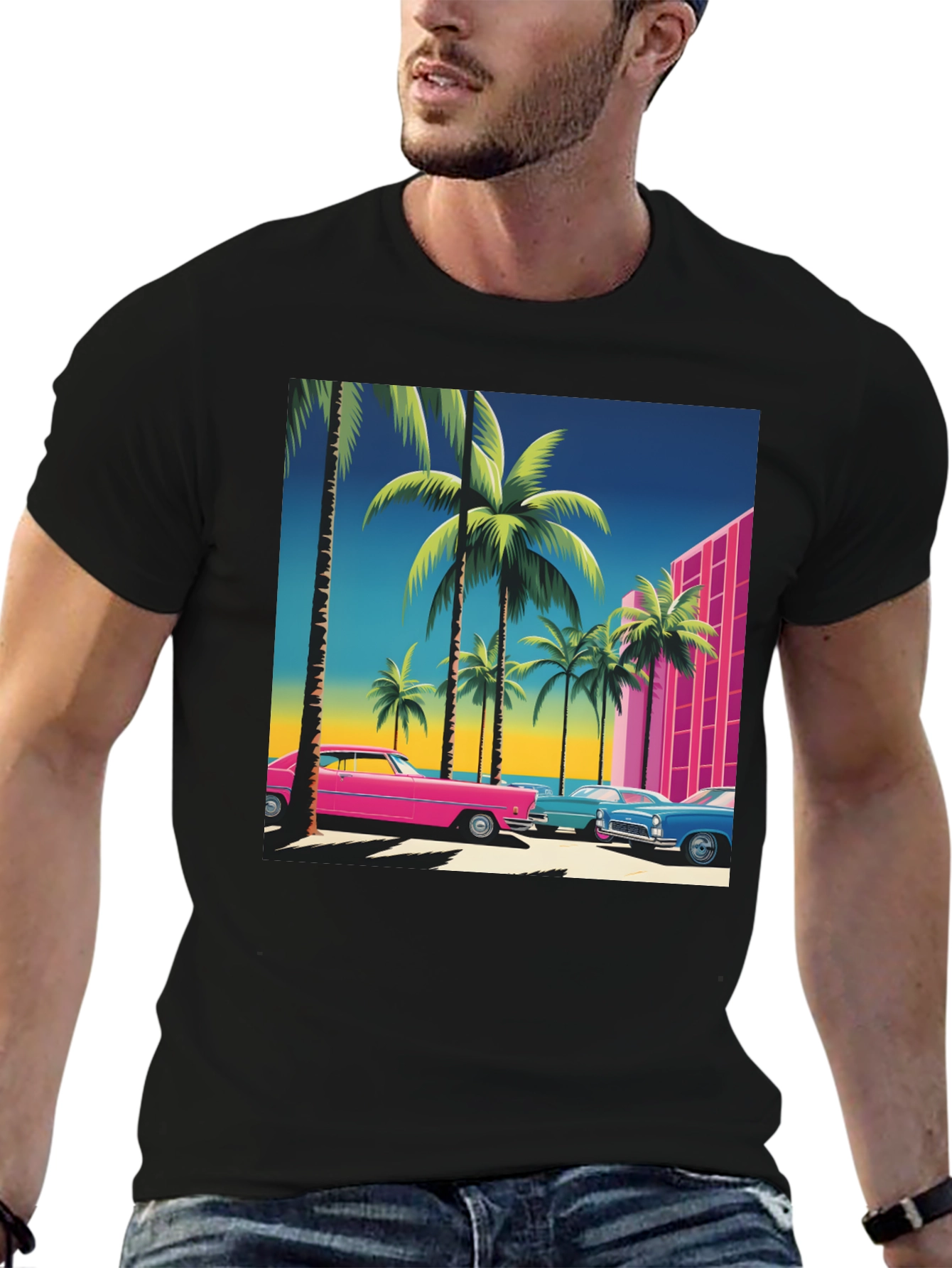 Black Retro Miami Vice Style T-Shirt view 6