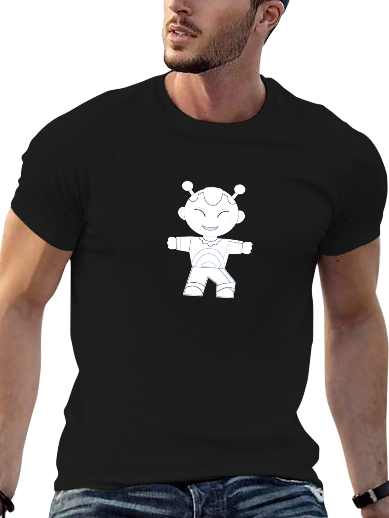 Black Robot Graphic Tee - Cool Black Shirt view 6