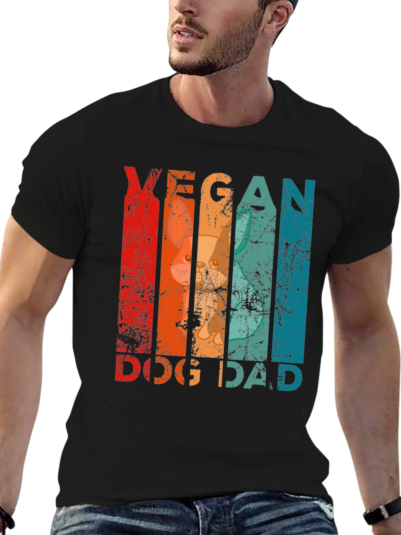 Black Vegan Dog Dad Graphic T-Shirt - Animal Lover Tee view 6