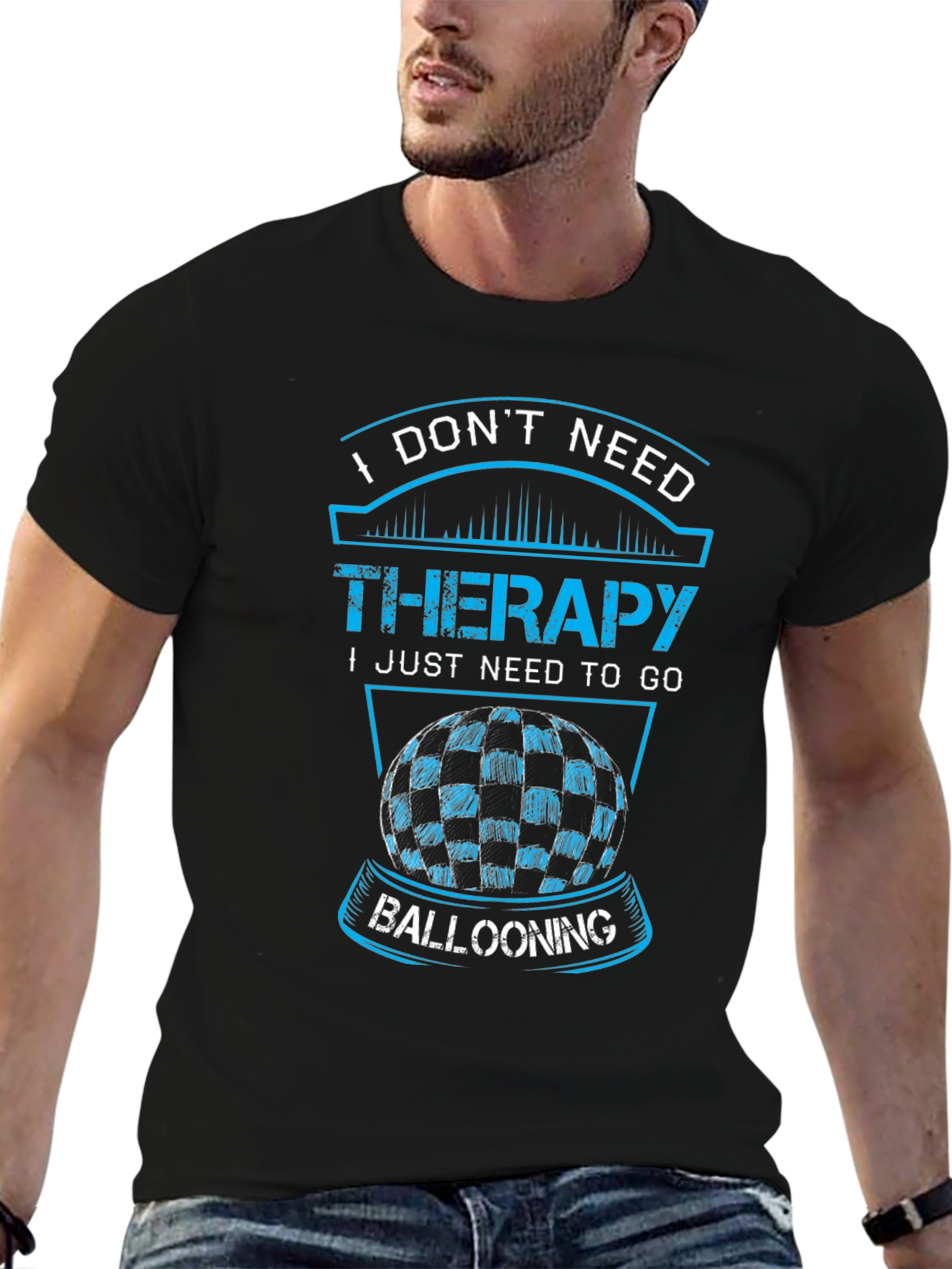 Black Funny Ballooning T-Shirt: No Therapy Needed! view 6