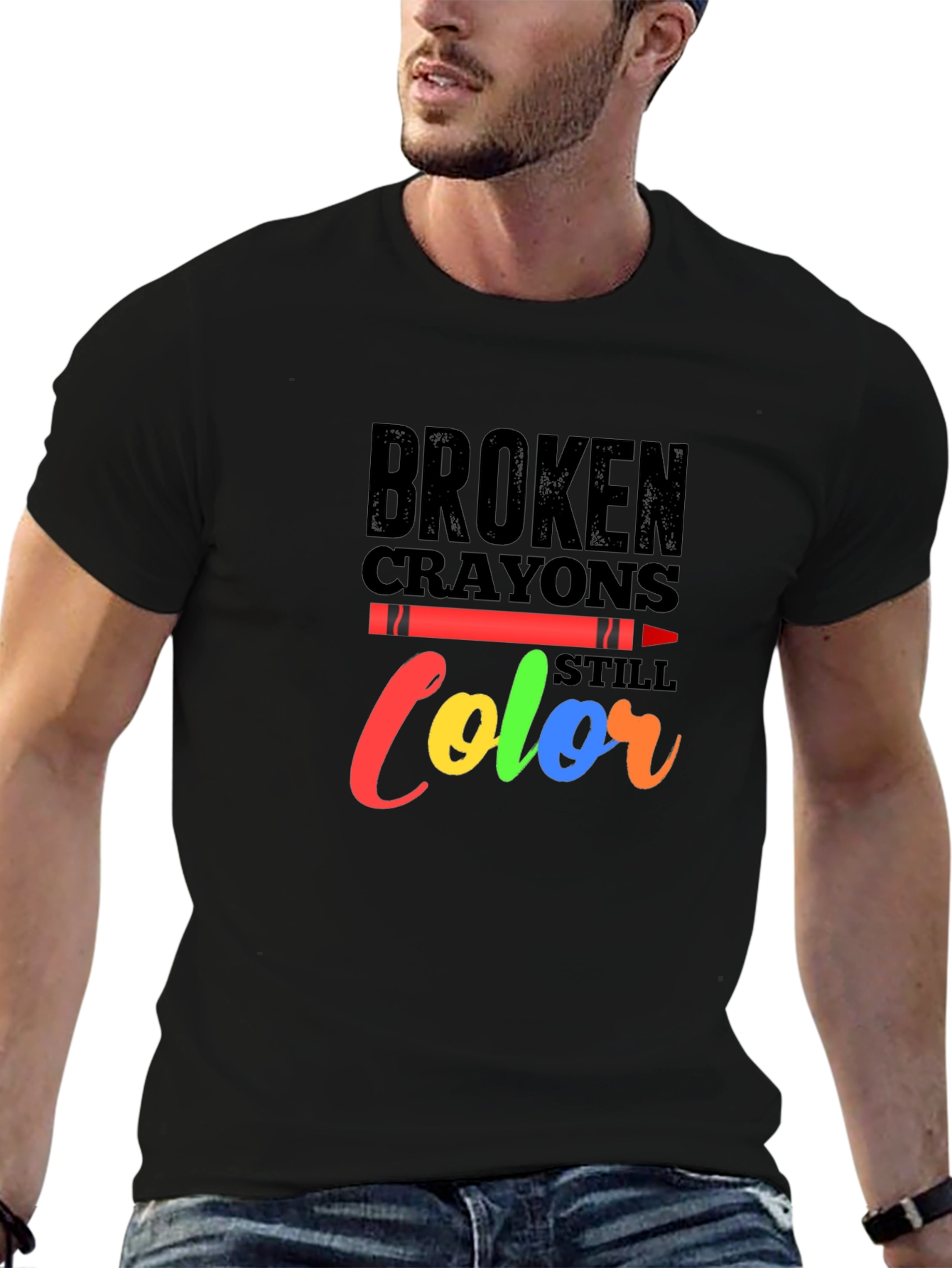 Black Broken Crayons Still Color Graphic Tee - Motivational Shirt view 6