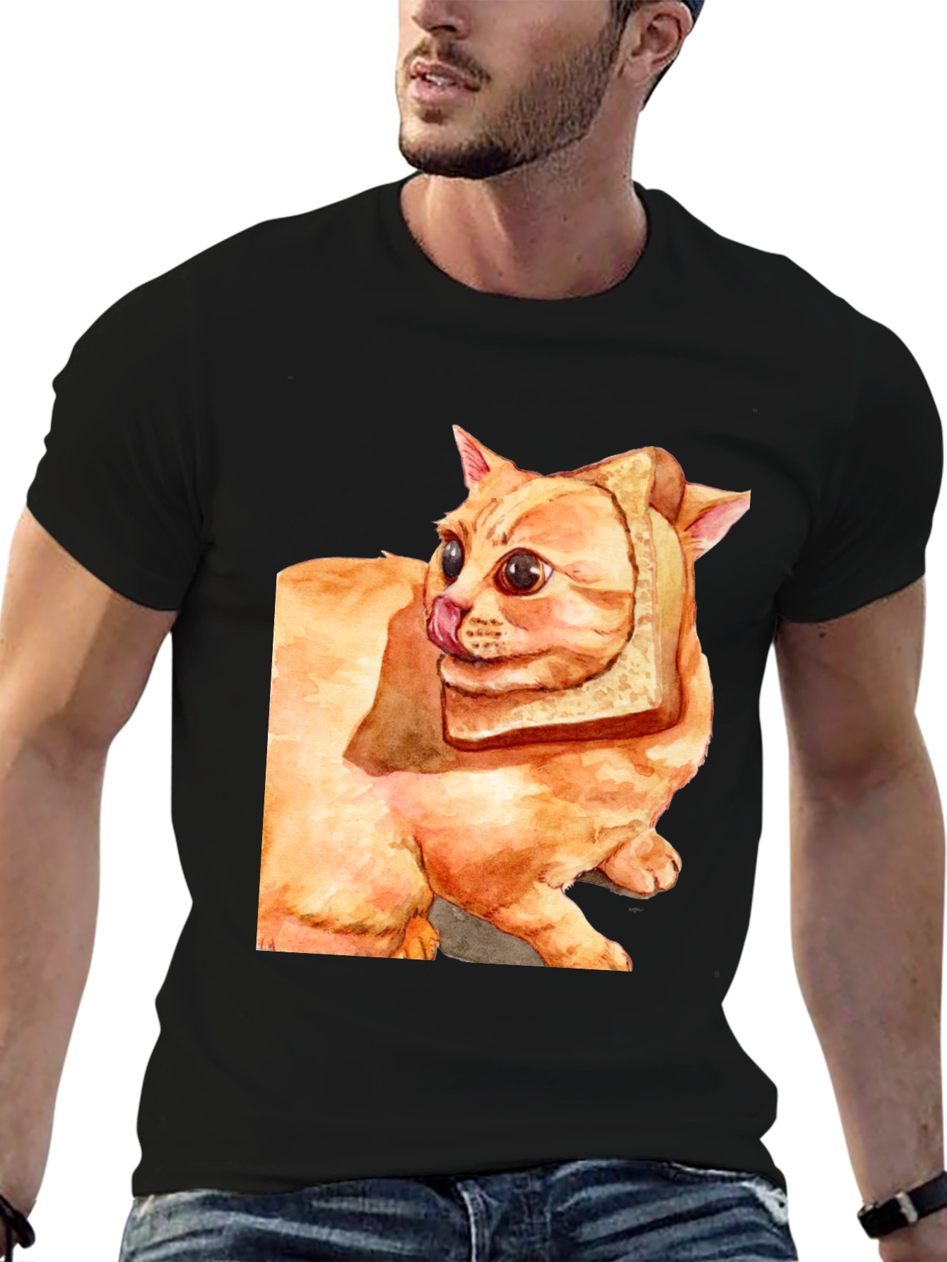 Black Cat Bread Slice Graphic Tee - Unique Design view 6