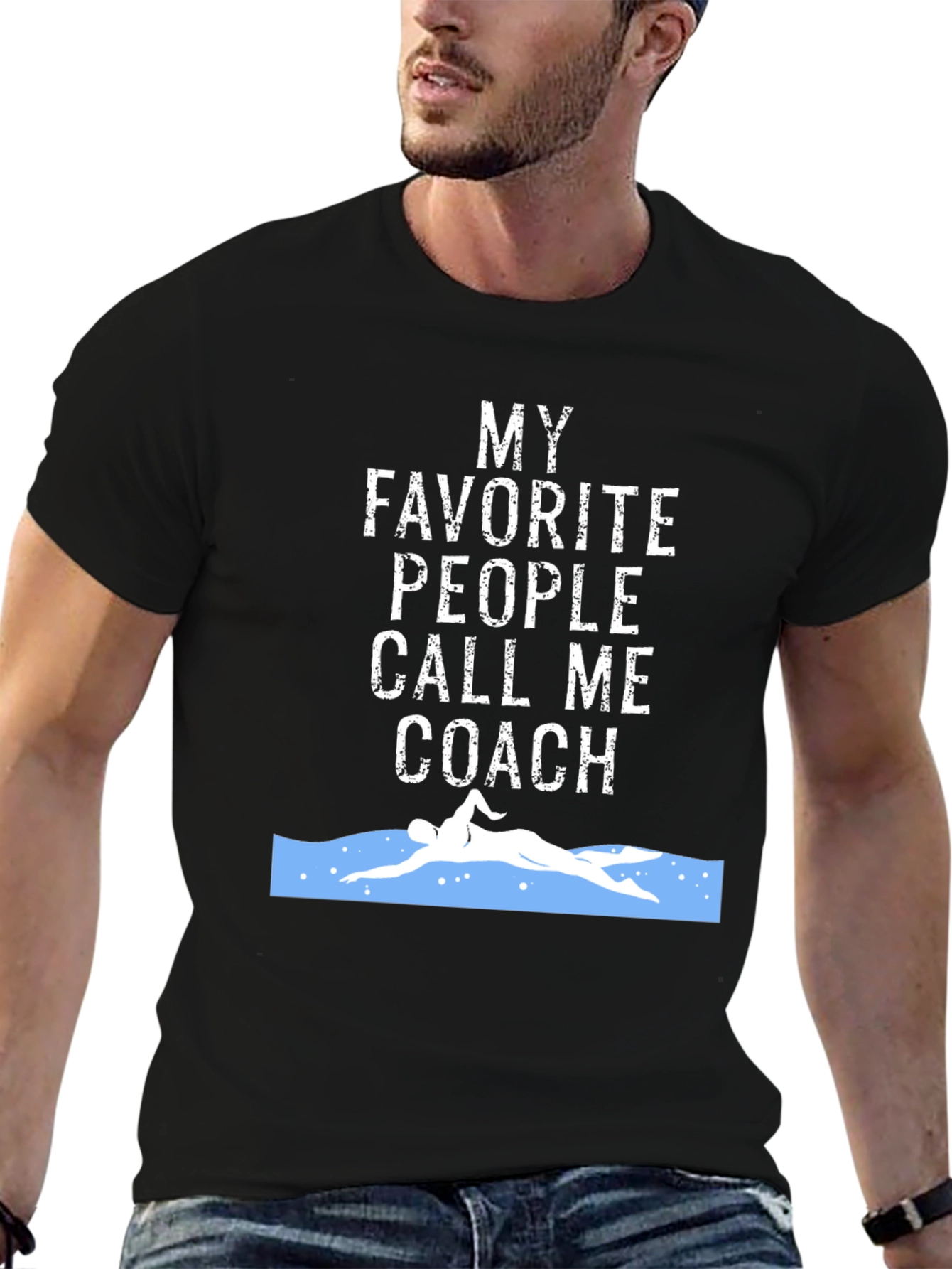 Black Swim Coach T-Shirt - My Favorite People Call Me Coach view 6