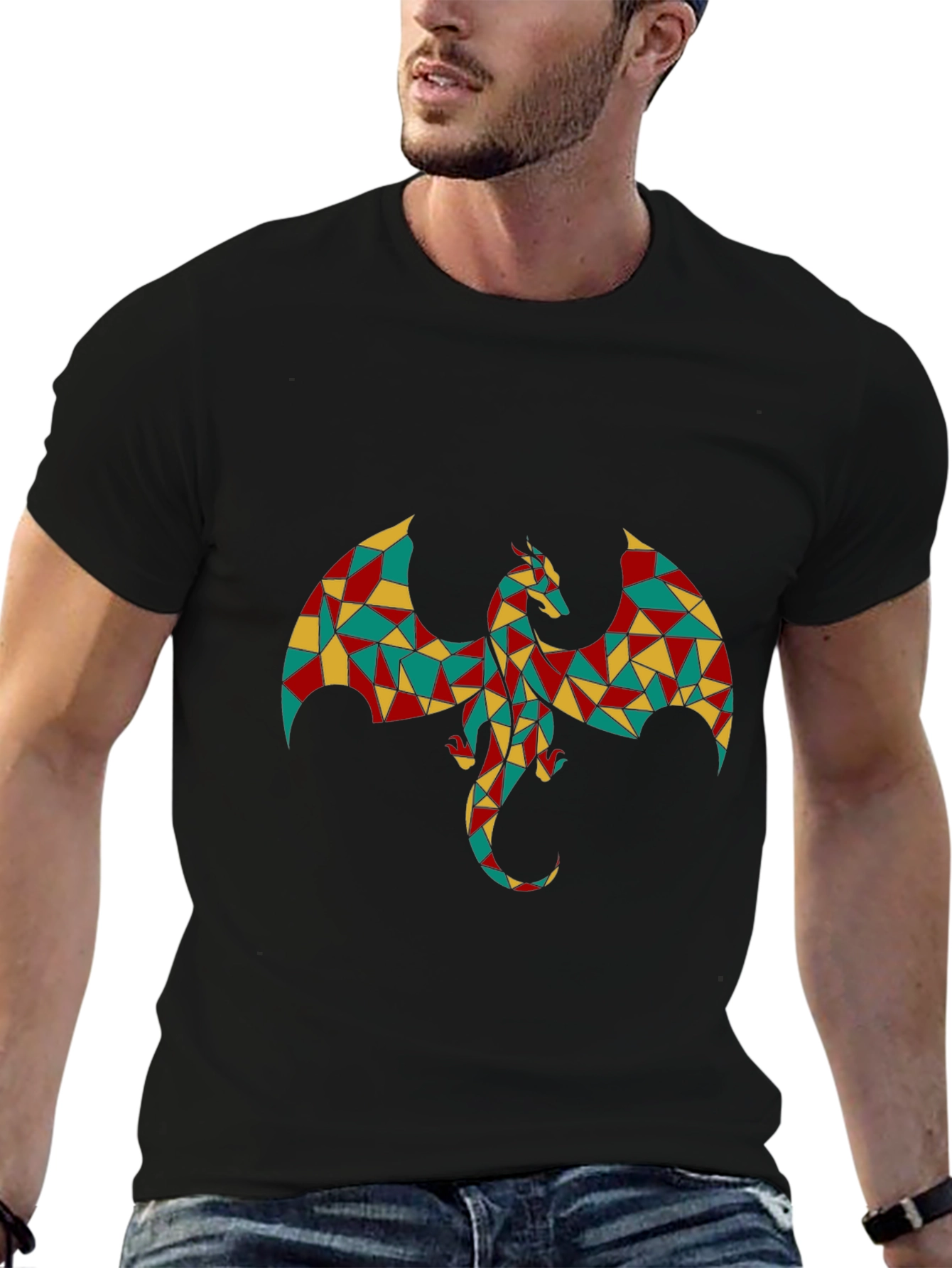 Black Geometric Dragon Graphic T-Shirt - Bold & Unique view 6