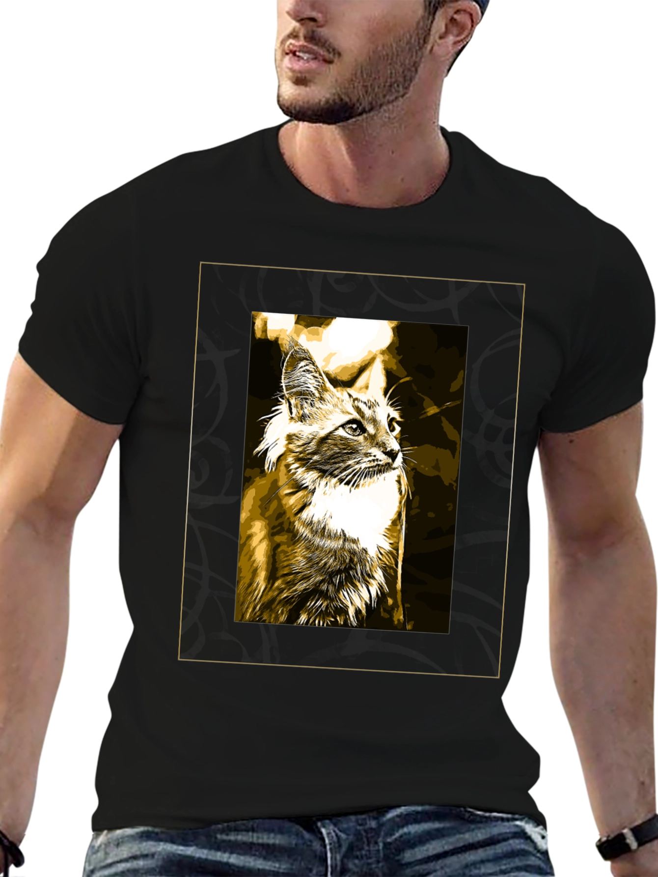Black Cat Graphic Print Tee - Cool Black T-Shirt view 6
