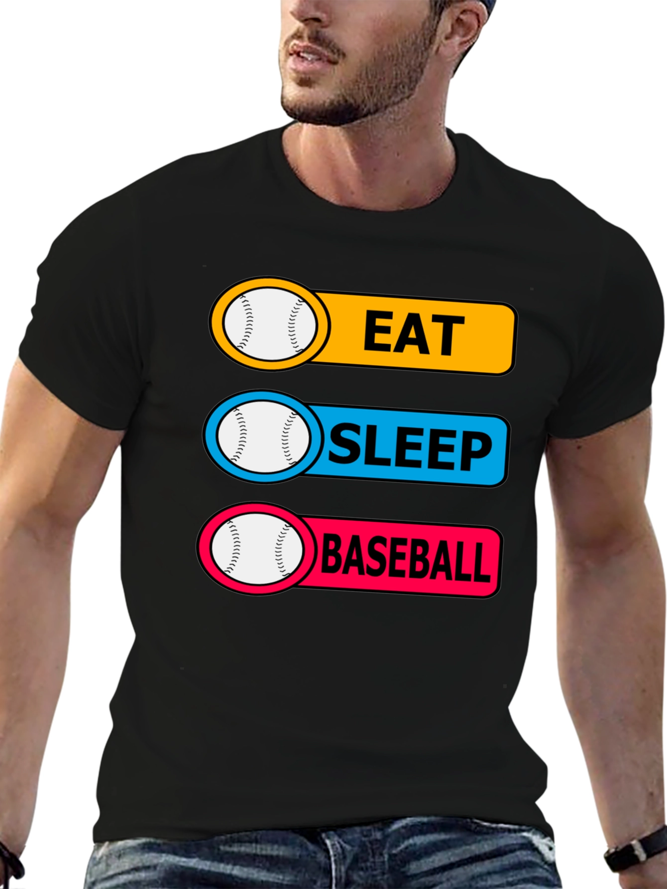 Black Eat Sleep Baseball T-Shirt Funny Sports Tee view 6