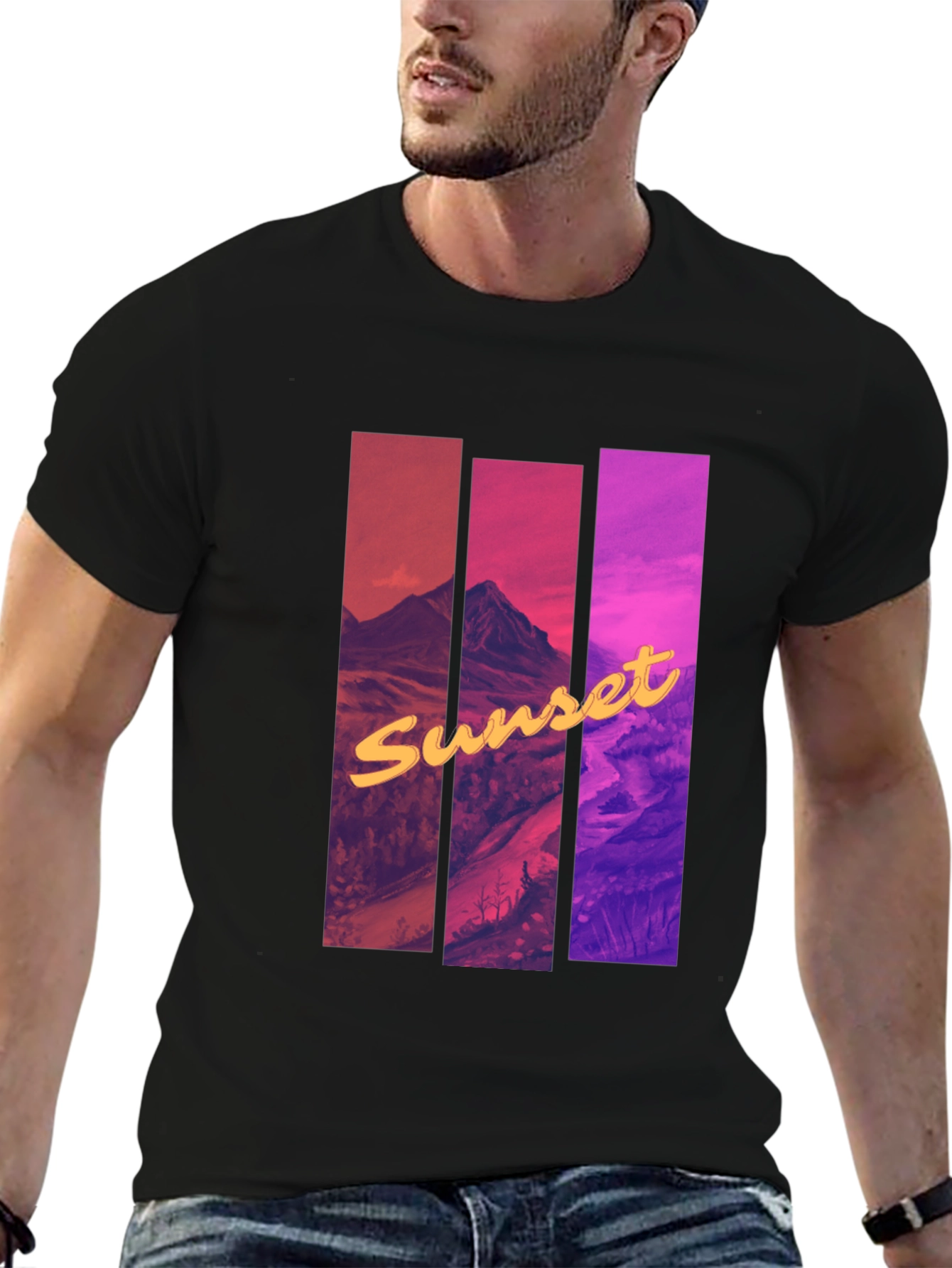 Black Sunset Mountain Graphic Tee - Black Cotton Blend view 6
